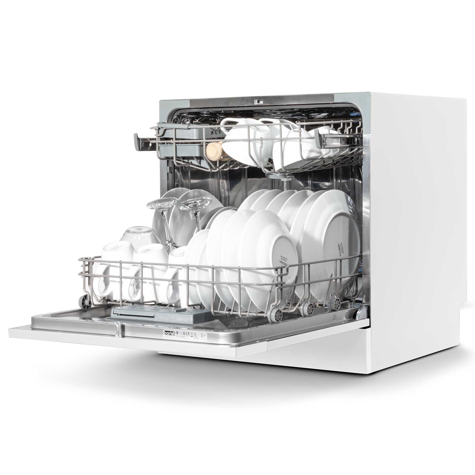 Baridi Compact Tabletop Dishwasher - 8 Place Settings, 6 Wash Programs, Ultra Quiet (45dB), 8L Capacity, Energy Efficient, White (Model DH86) - Perfect for Apartments, Dorms, RVs & Small Kitchens