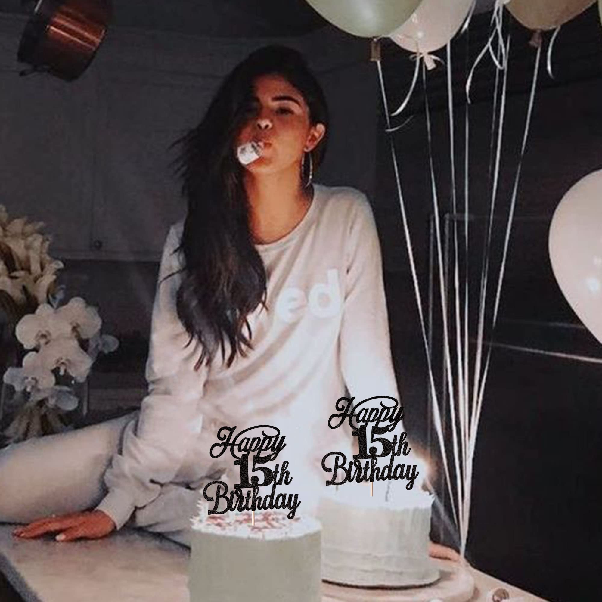 Rsstarxi 15th Birthday Cake Topper - Black Glitter '15 & Fabulous' Cake Decorations for Sweet 16 Party, Anniversary Celebration & Milestone Birthday Supplies | Perfect for Teen Girls, Quinceañera & Birthday Cake Decorating