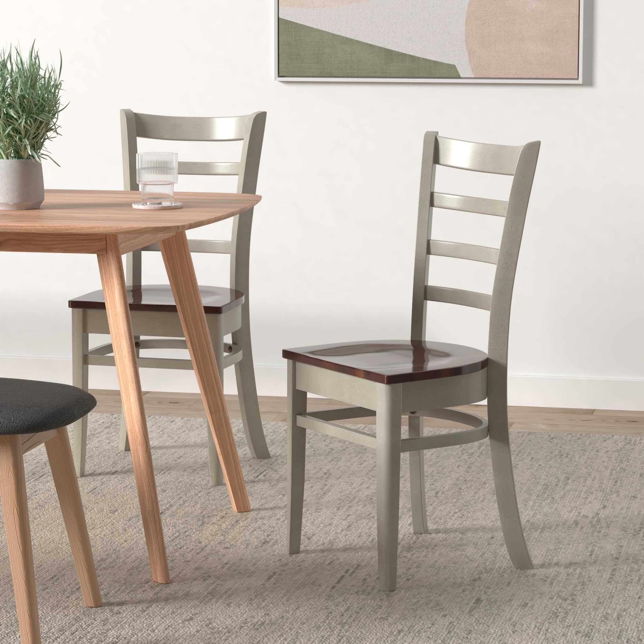 International Concepts Emily Side Dining Chairs - Set of 2, Antiqued Almond & Espresso Finish - Perfect for Kitchen, Dining Room or Breakfast Nook