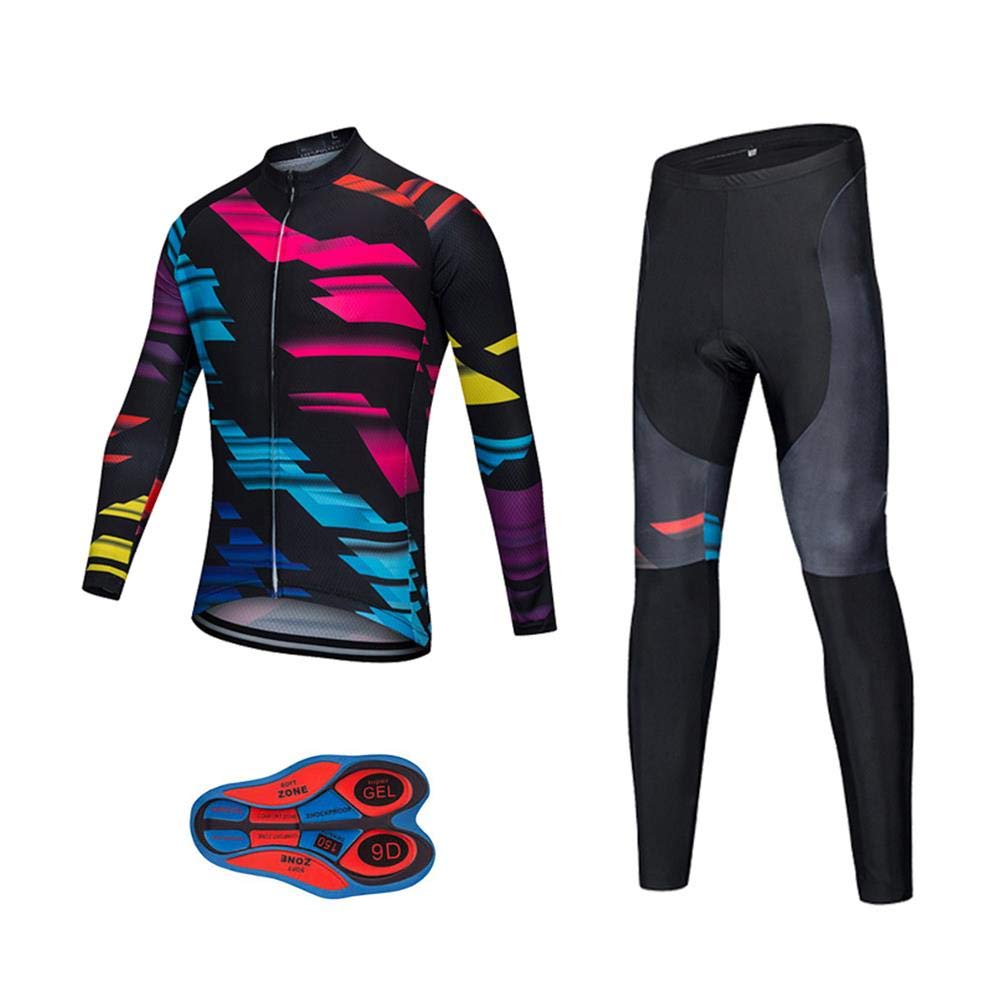 Men's Pro Cycling Jersey Set - Long Sleeve Quick Dry Bike Shirt & Padded Bib Shorts with 9D Chamois | Ideal for Road Biking, Mountain Cycling & Training | Breathable Performance Cycling Outfit