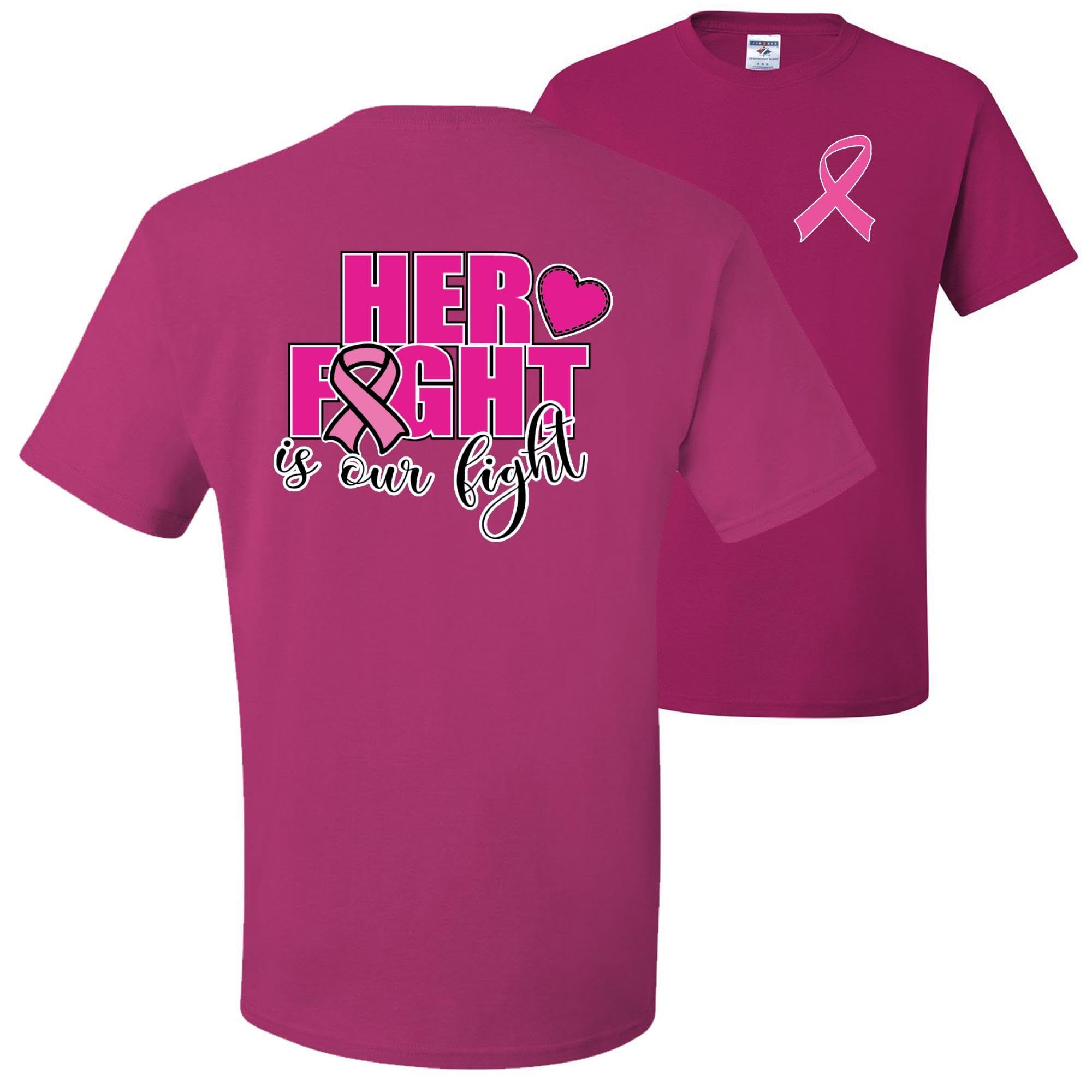 Her Fight is Our Fight Breast Cancer Awareness Front & Back Men's T-Shirt - Support Cancer Awareness with Comfortable Cotton Tee for Fundraising Events & Daily Wear