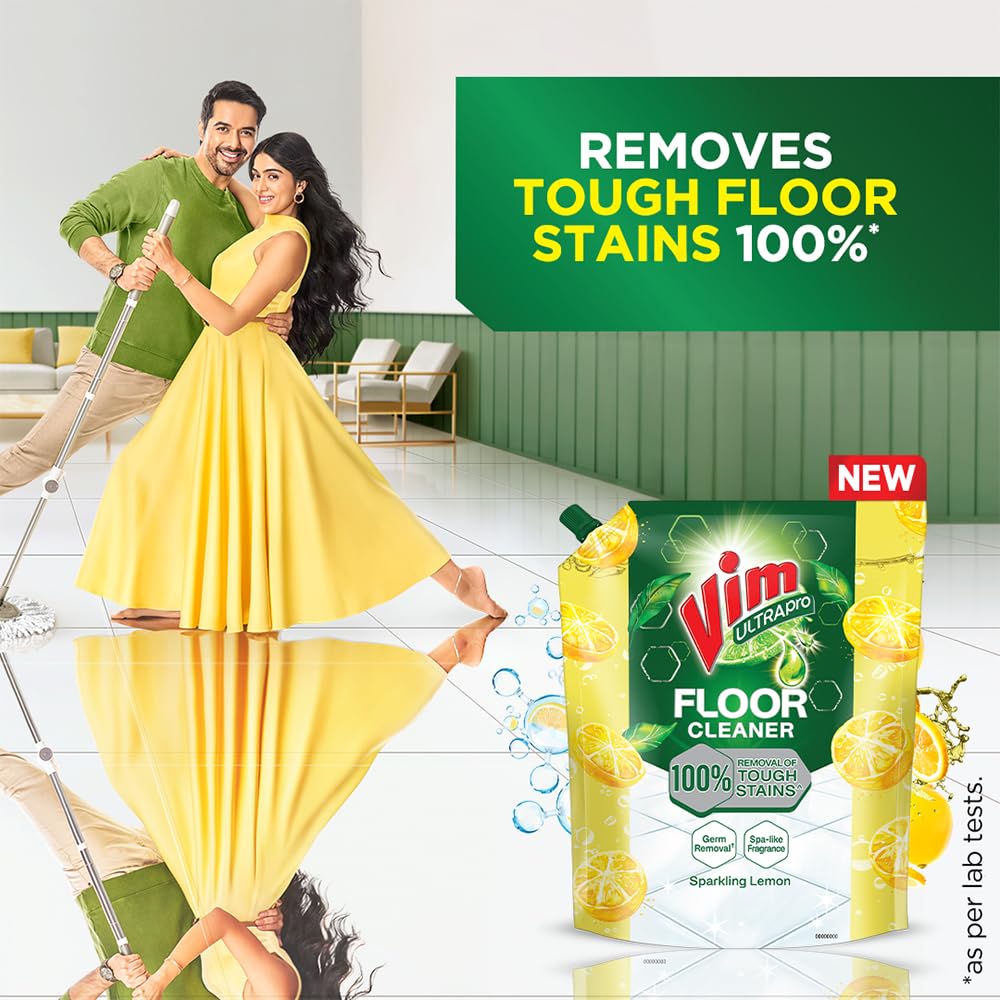 Vim Floor Cleaner 1.8L - Sparkling Lemon Scent | 100% Stain Remover for Deep Cleaning Floors | Long Lasting Freshness | Ideal for Kitchen, Bathroom & Hardwood Floors