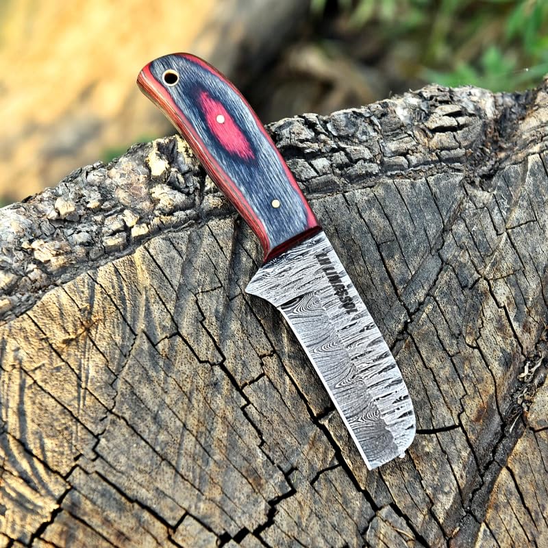 Handmade Damascus Steel Bull Cutter Knife - Custom Cowboy Knife with Leather Sheath | Hunting, Camping & Outdoor Survival Gear