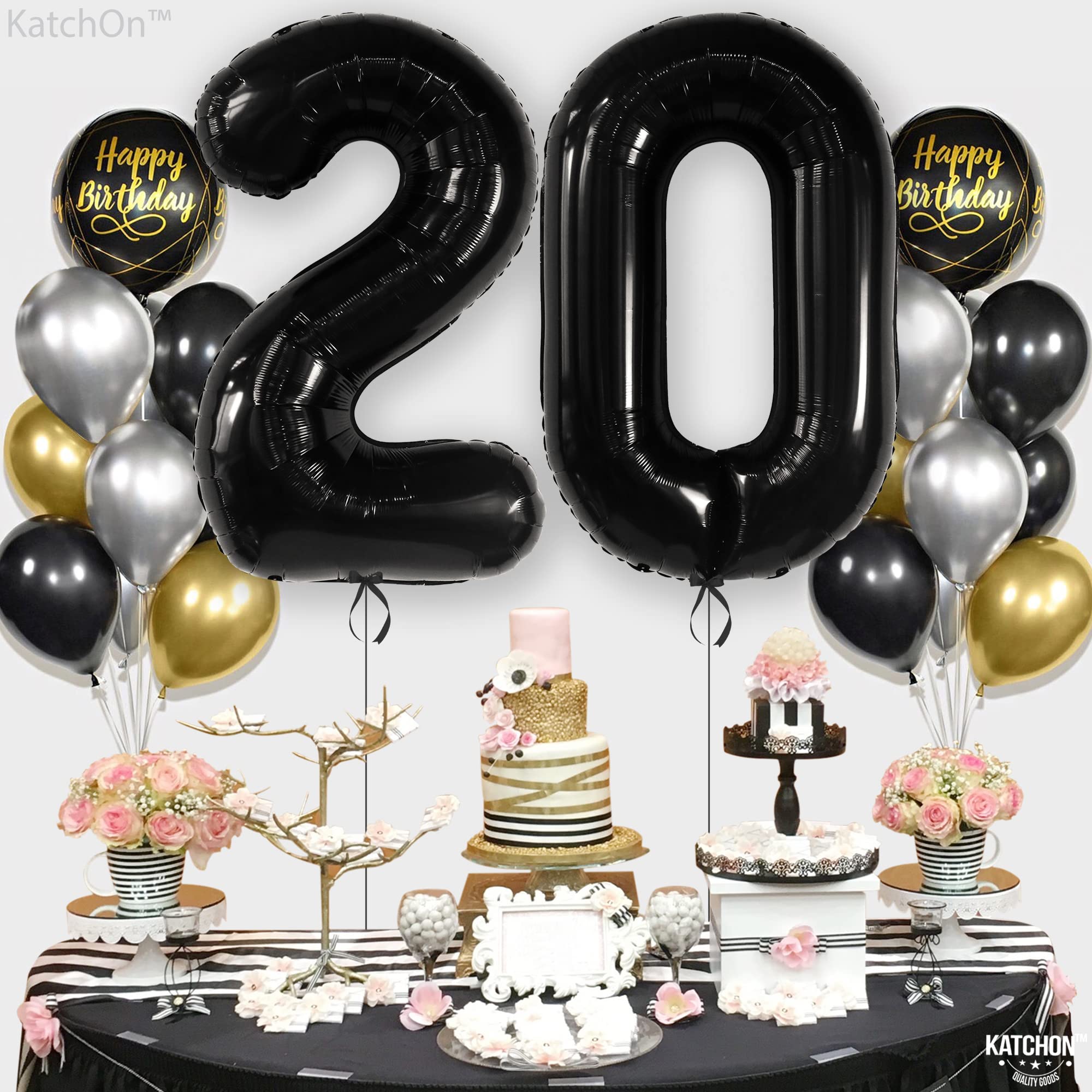 KatchOn 40 Inch Black Number 20 Balloon - Large 20th Birthday Decorations for Men & Women, 20 Year Old Party Supplies, Anniversary Decor - Perfect for Birthday Parties, Graduations & Milestone Celebrations