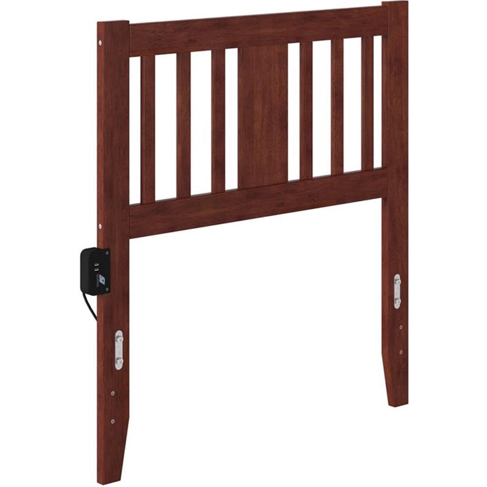 Pemberly Row Solid Wood Twin Spindle Headboard with USB Turbo Charger - Walnut Finish for Bedroom Furniture, Guest Room & Dorm Decor