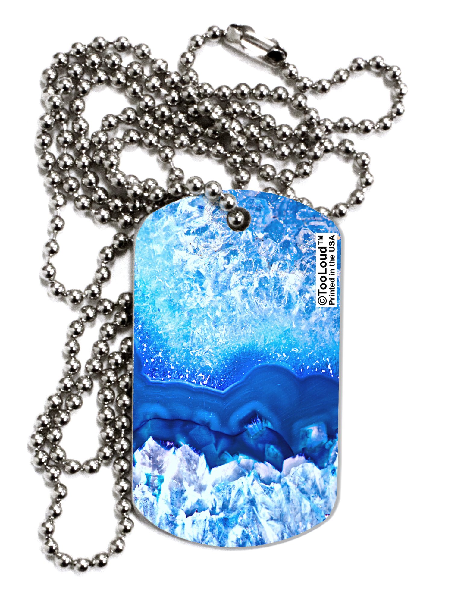 Blue Agate Geode Print Dog Tag Necklace for Men & Women - Stylish Statement Jewelry for Casual Wear, Gifts & Everyday Fashion Accessories