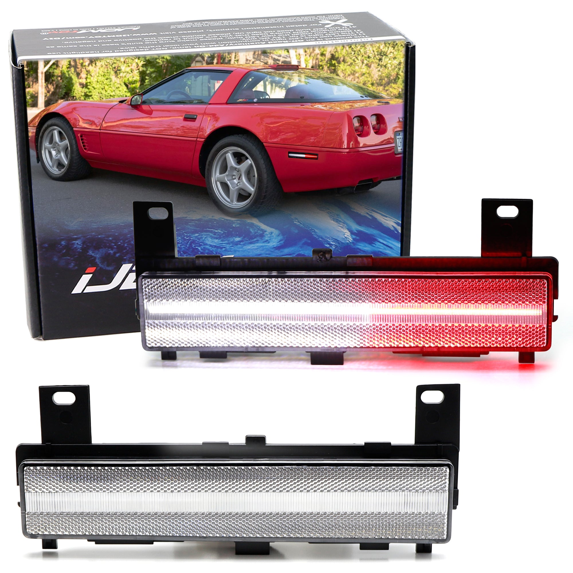 Clear Lens White & Red LED Rear Side Marker Lights for Chevy 1988-1996 C4 Corvette - High Visibility Safety Lights for Night Driving & Car Shows