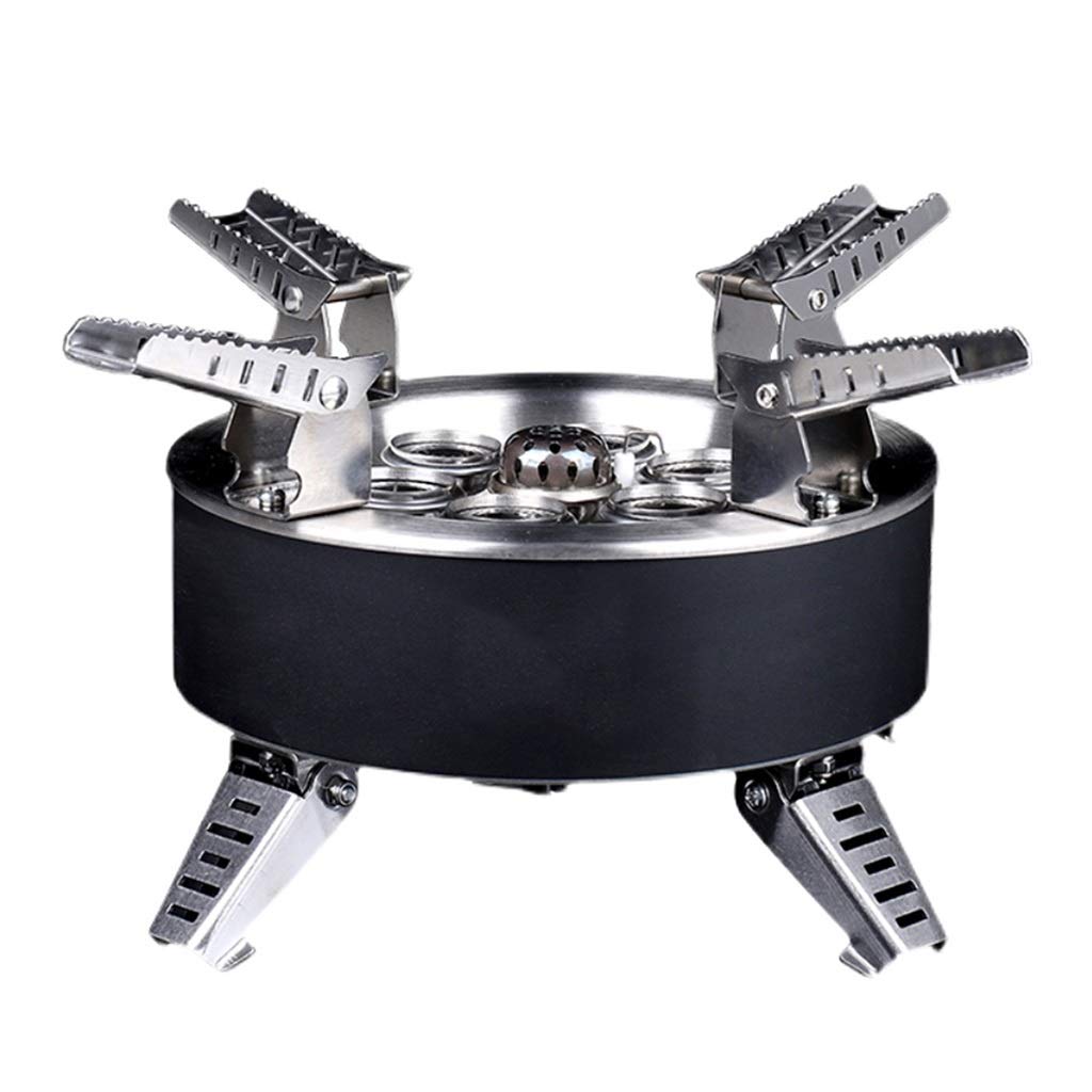 **YCDJCS 7-Hole Windproof Camping Stove - Portable Outdoor Gas Burner for Backpacking, Hiking, Trekking & BBQ - Compact Camp Kitchen Stove with Storage Bag (Black, 29.5x15 cm) - Perfect for Camping, Picnics & Outdoor Adventures**
