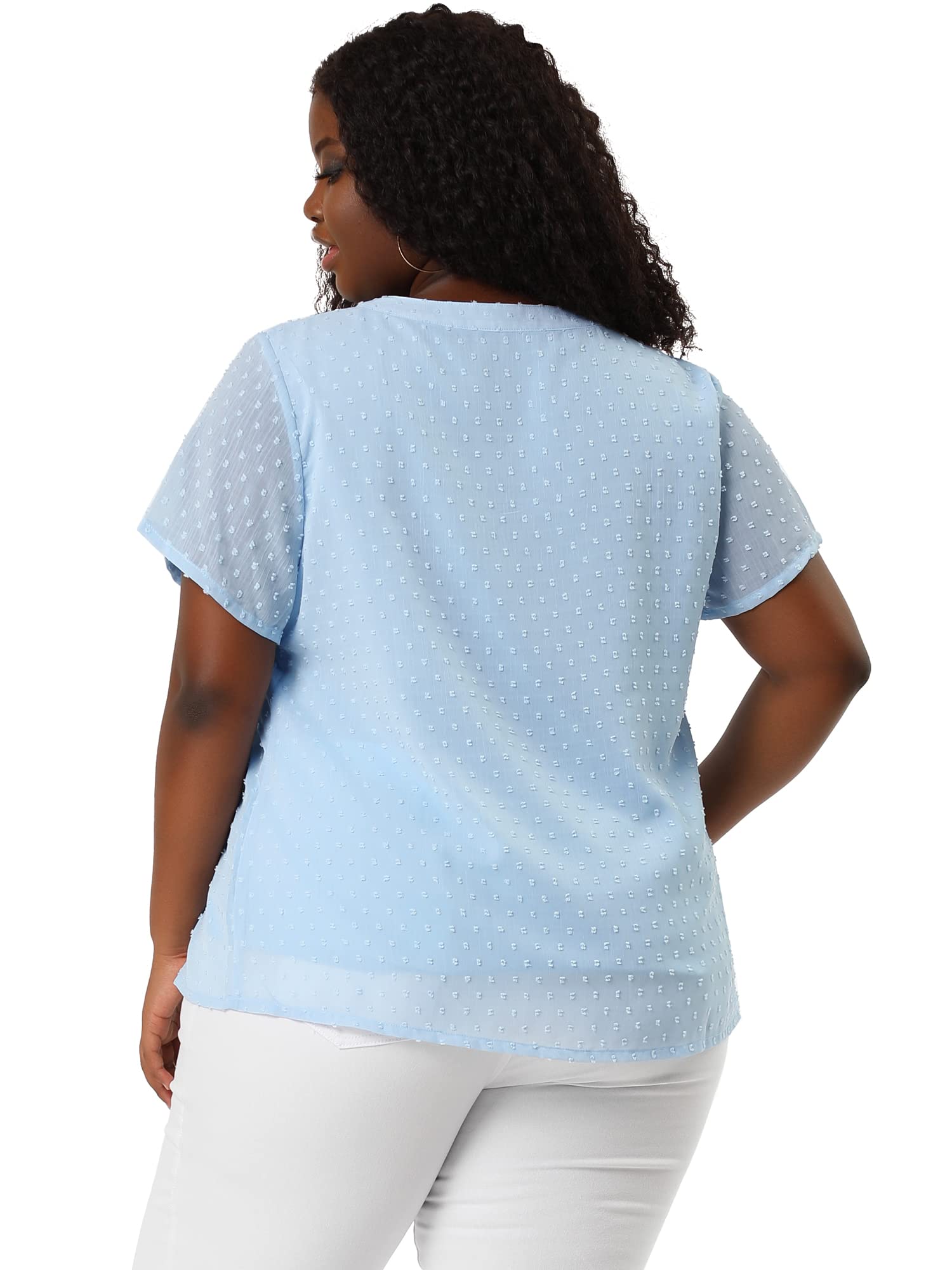 Agnes Orinda Women's Plus Size Swiss Dot Summer Top - Cute Notched Neck Short Sleeve Blouse for Casual Wear, Office & Date Nights