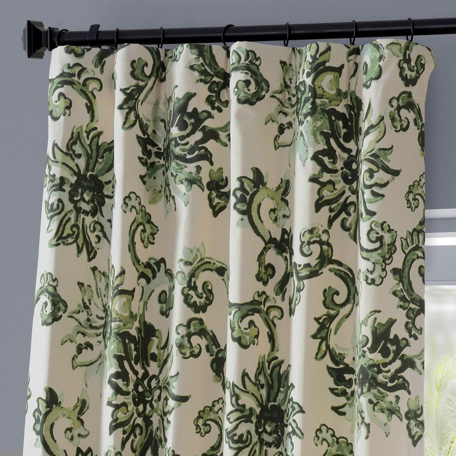 Premium Indonesian Green Floral Printed Cotton Blackout Curtains - Elegant Window Treatment for Bedroom, Living Room & Nursery - Blocks 99% Sunlight for Better Sleep & Privacy