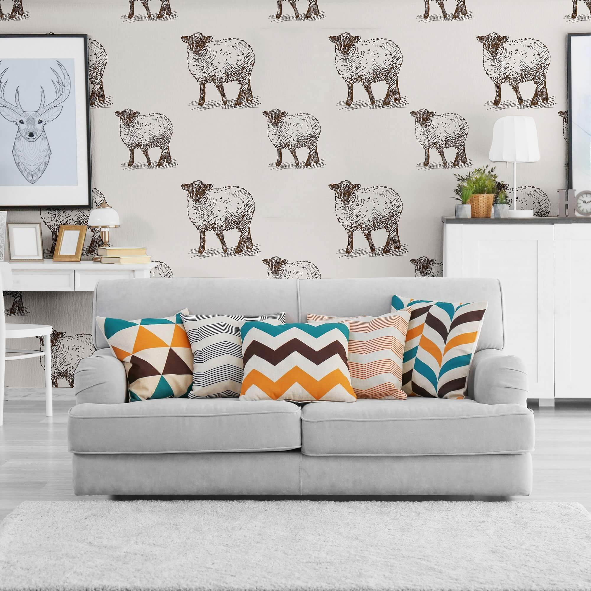 Off White Sketched Animal Peel and Stick Removable Wallpaper 6396 - Self-Adhesive Decorative Wallpaper for Bedroom, Nursery, Living Room, Dorm & Home Decor