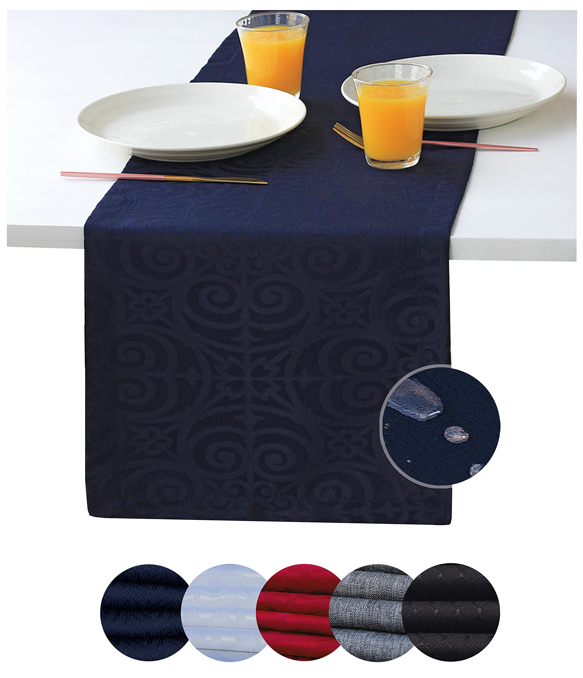 Navy Blue Table Runner 90 Inch - Waterproof Damask Dining Table Cloth for Coffee Tables, Dressers & Nightstands | Perfect for Weddings, Dinner Parties, Thanksgiving & Independence Day Decor | Elegant Home & Event Decoration