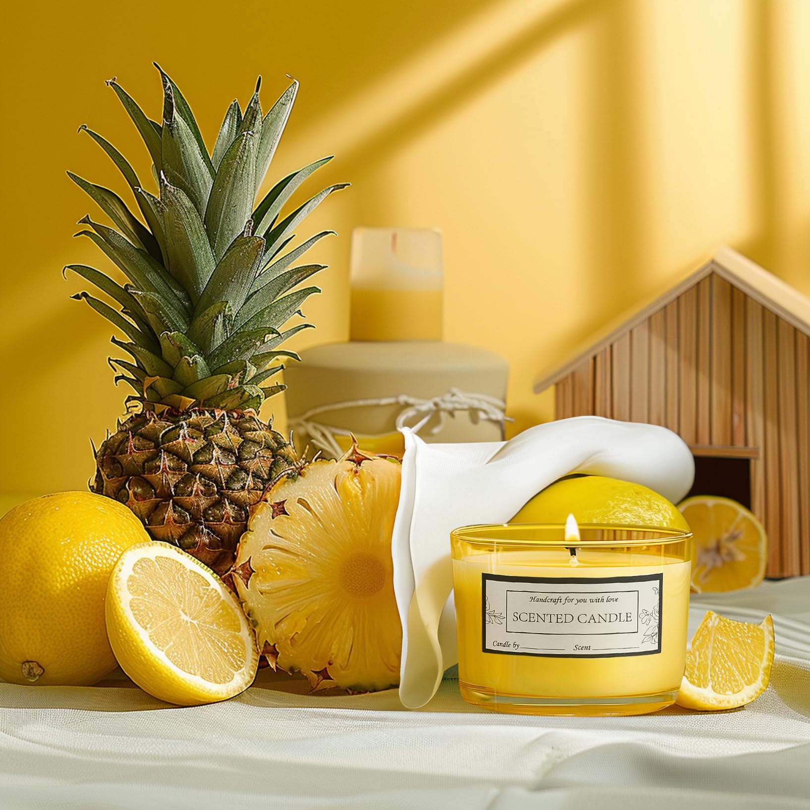 CONNOO 15-Pack 4oz Lemon Yellow Glass Candle Jars with Airtight Bamboo Lids - Bulk Small Wide Mouth Empty Candle Containers for DIY Candle Making, Home Decor & Gifts - Includes Warning Labels & Dishwasher Safe