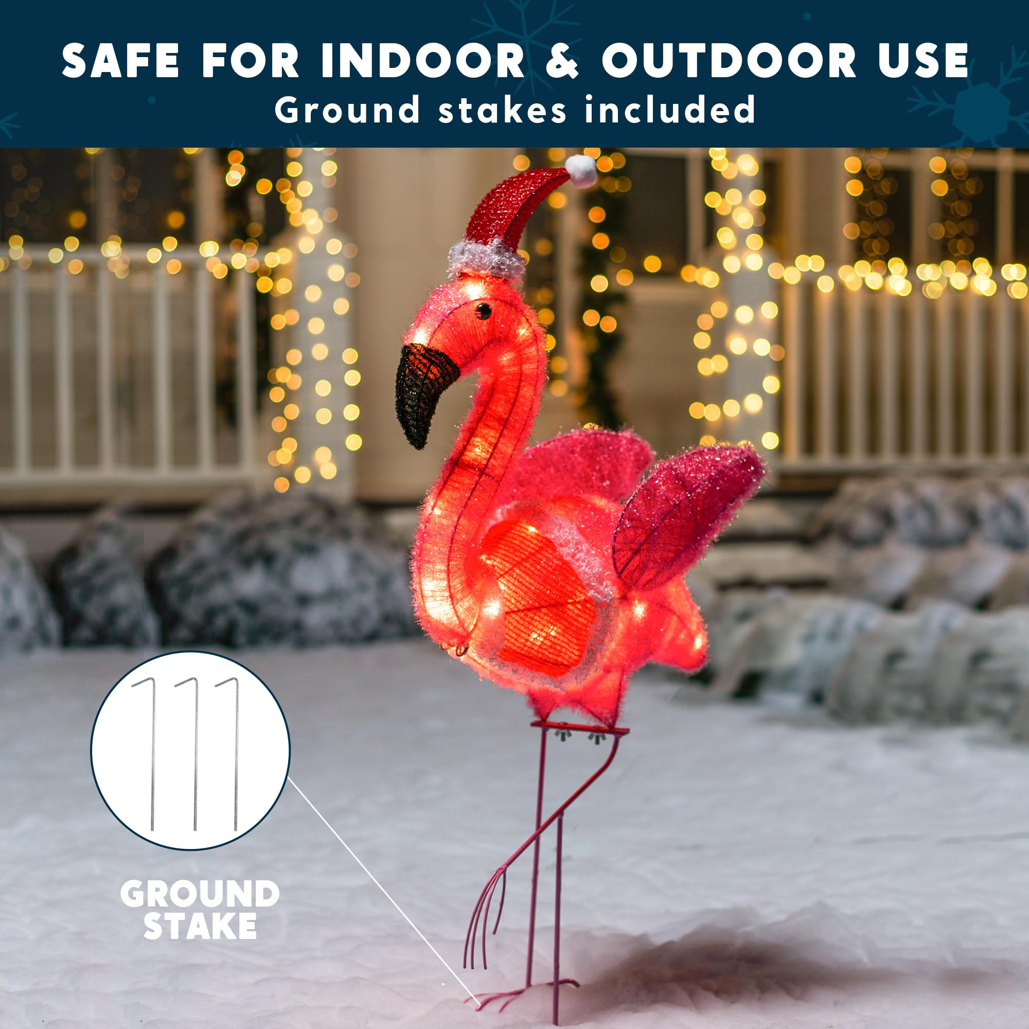 Joiedomi Flamingo Christmas Decoration - 30 LED Warm White Outdoor Yard Lights for Xmas Events, Holiday Garden Decor | Perfect for Christmas Eve, Front Yard Displays & Festive Nighttime Decorations