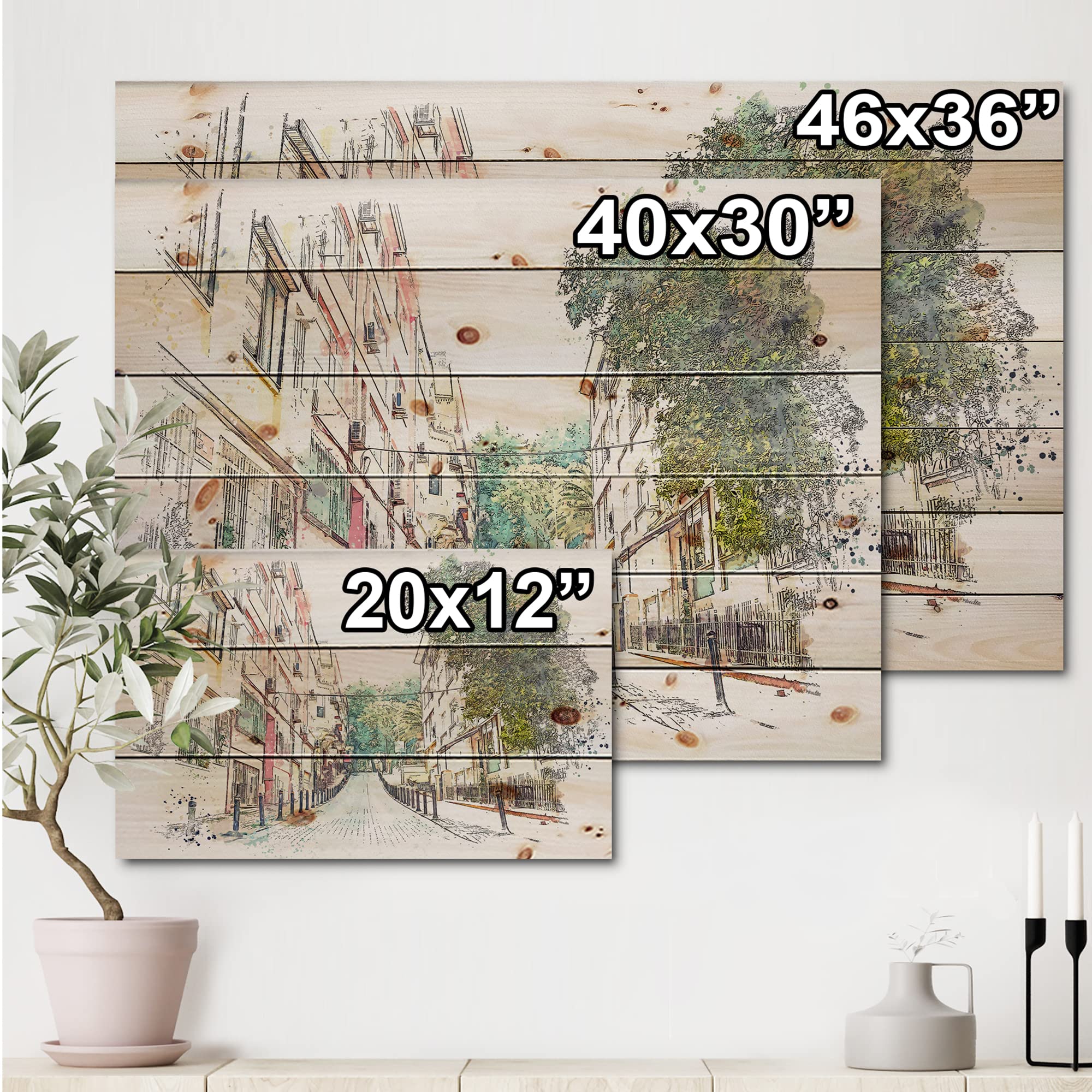 DesignQ Traditional Istanbul Street Wood Wall Decor - Green Large Cityscape Art Panel Printed on Natural Pine - Perfect for Living Room, Bedroom & Office Decor