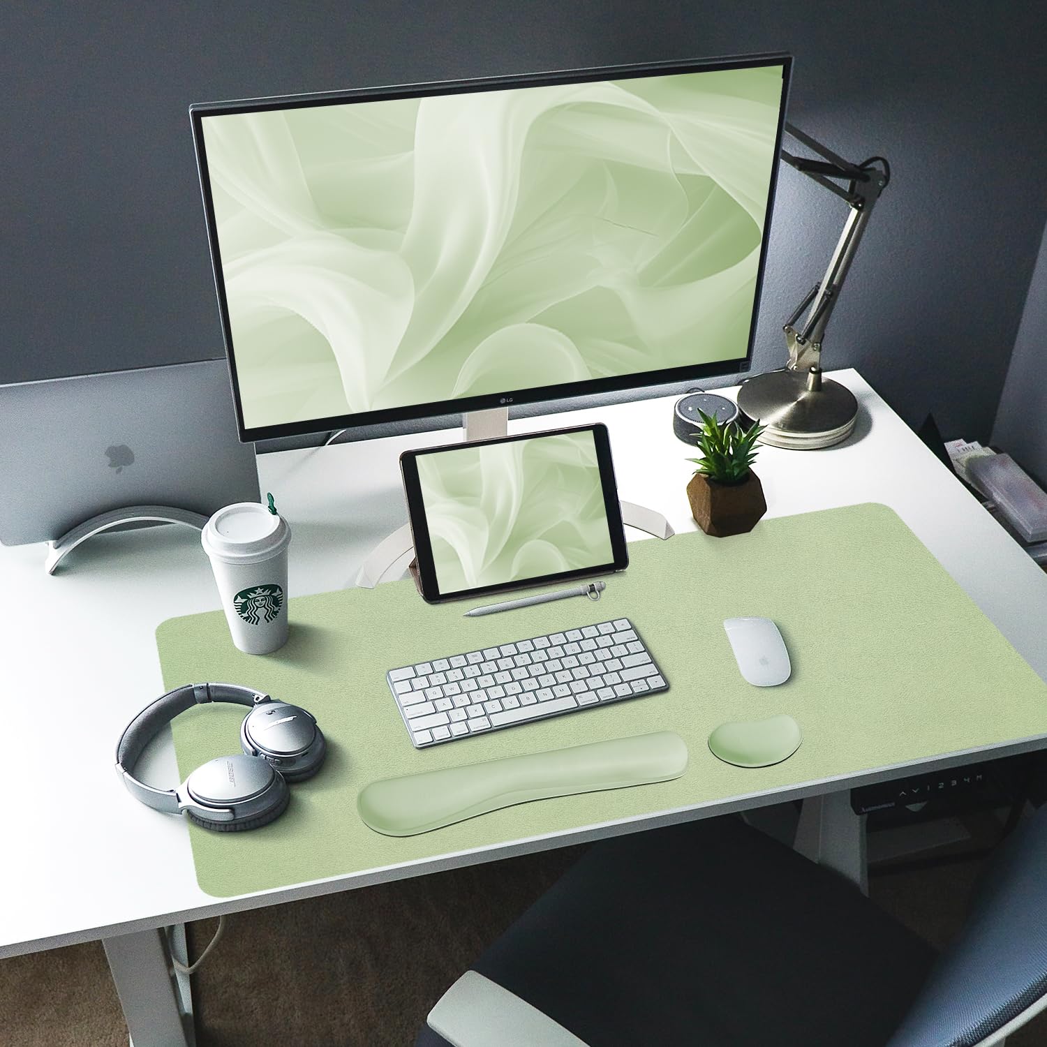 Premium Bloss Leather Desk Mat with Keyboard Wrist Rest - Extra Large 31.5