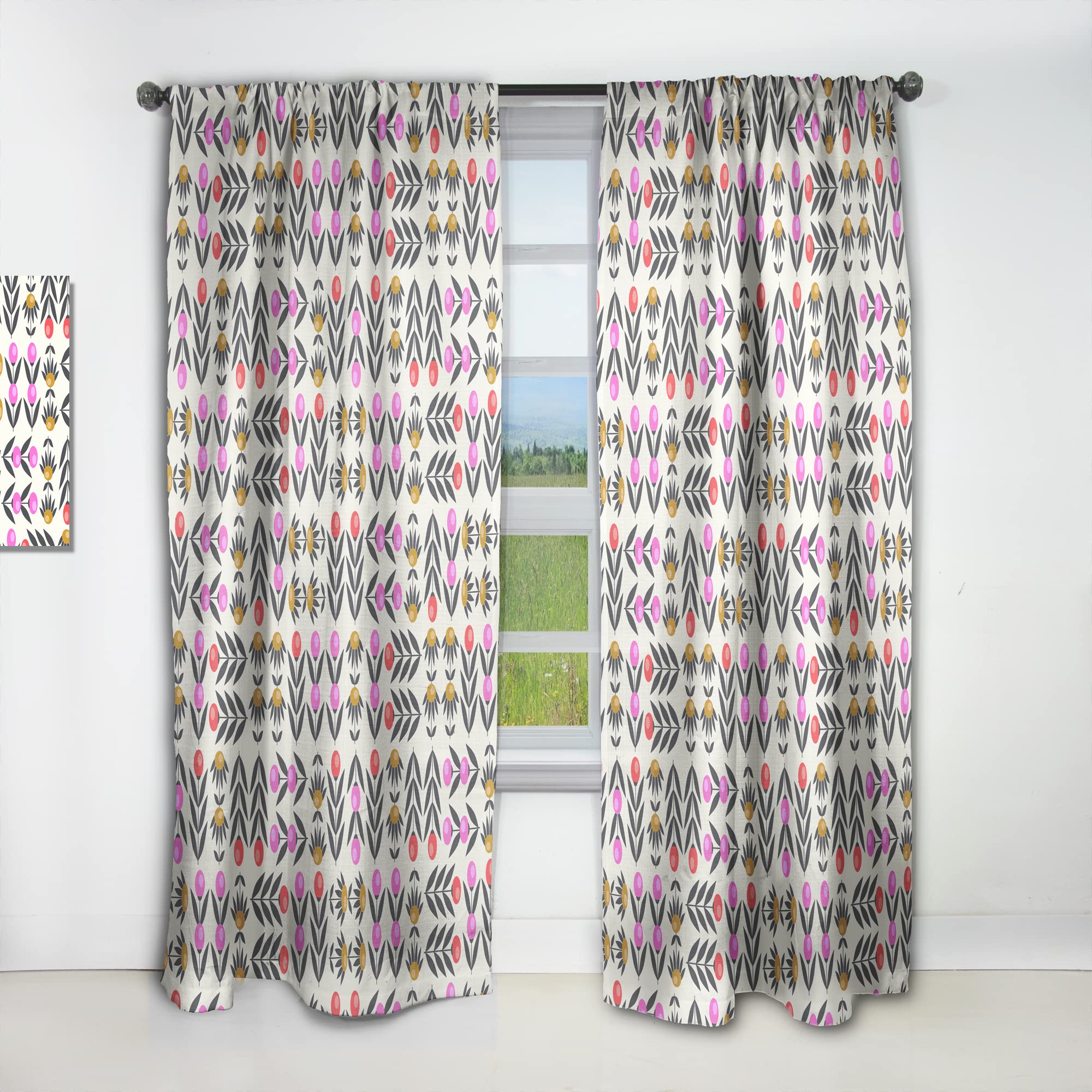 DesignQ Retro Abstract Floral Thermal Insulated Curtains - Single Panel 52x108 Inches - Elegant Window Treatments for Bedroom & Living Room | Perfect for Home Decor & Light Blocking