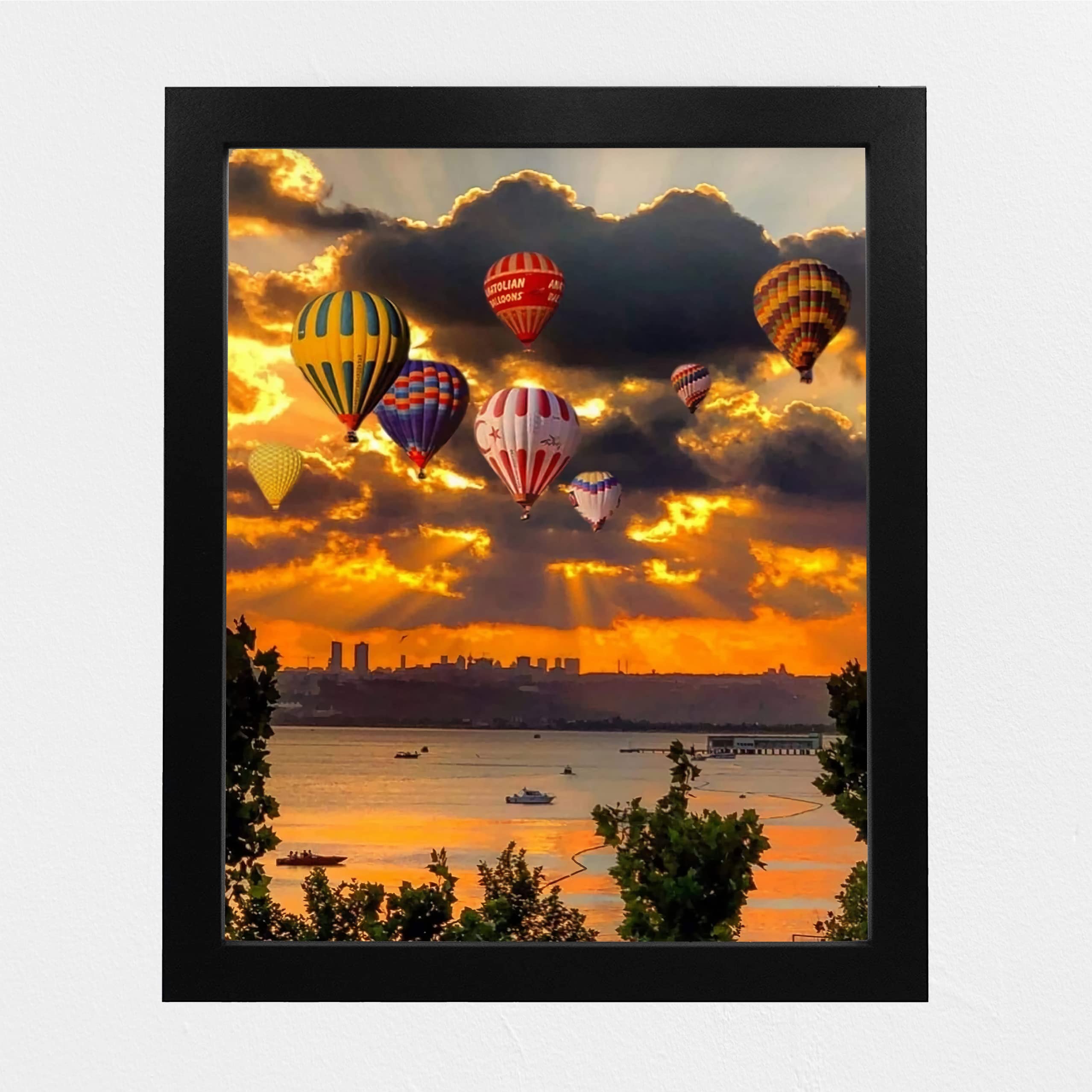 Modern Sunset Sea Landscape Wall Art Print - Hot Air Balloons Over Ocean Contemporary Decor for Living Room, Bedroom & Office - Unframed 8x10 Inches - Perfect for Home Aesthetic & Gift Giving
