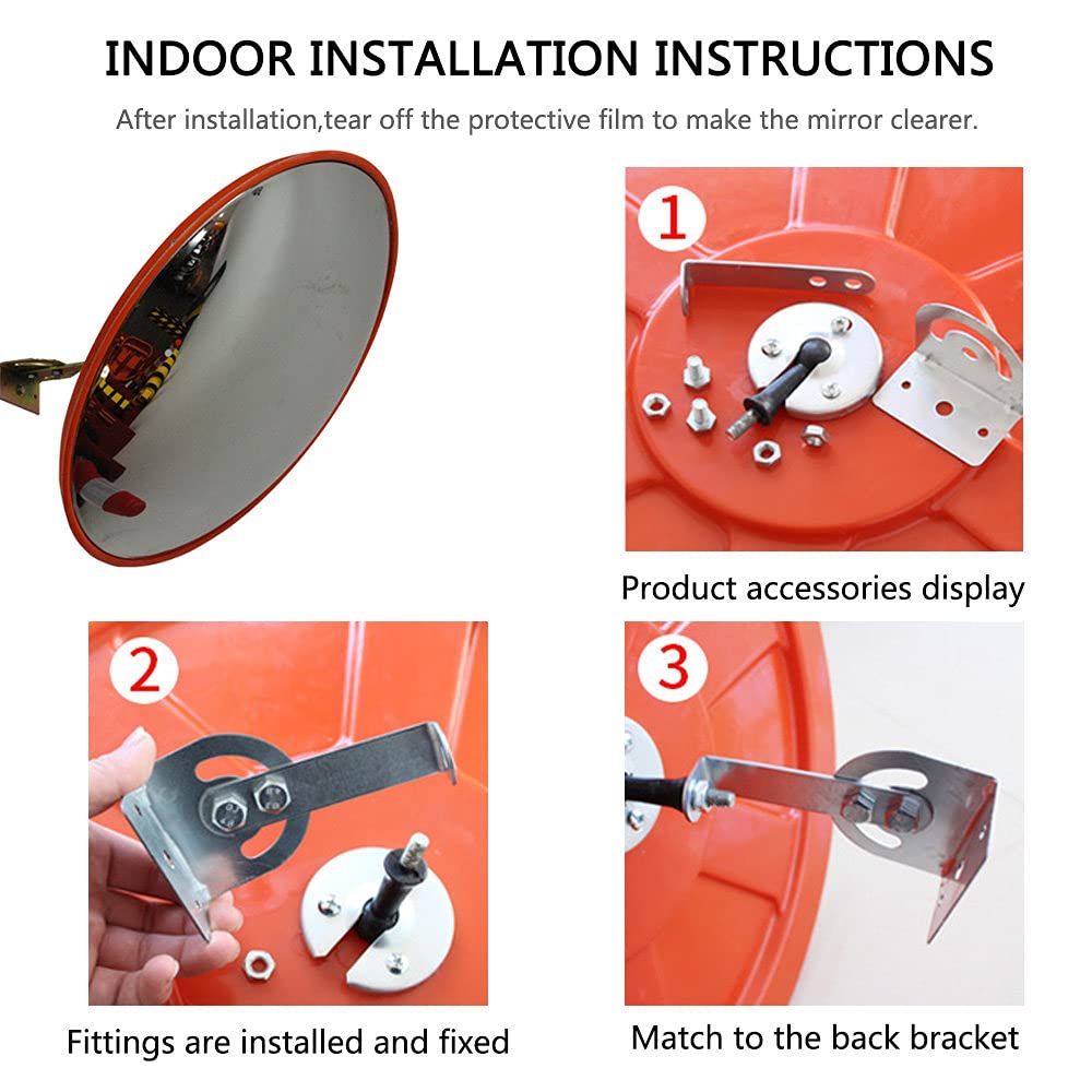 60cm Round Convex Safety Mirror - Indoor & Outdoor Use for Driveway, Garage, Warehouse, Office Security - Wall Mounted Side View Mirror for Blind Spot Detection & Traffic Safety