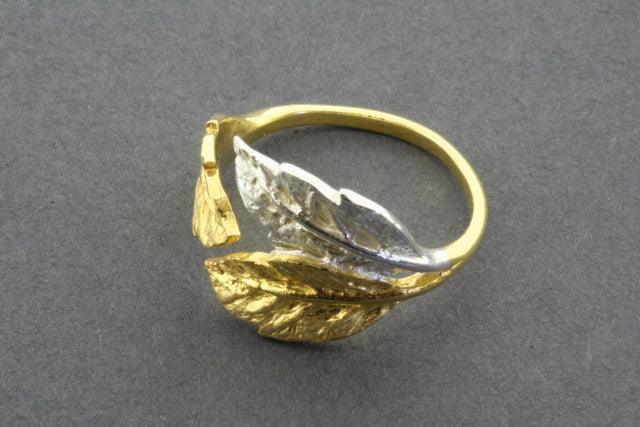 3 Leaf Ring - Silver & Gold Plated Adjustable Ring for Women - Perfect for Everyday Wear, Gifts & Special Occasions