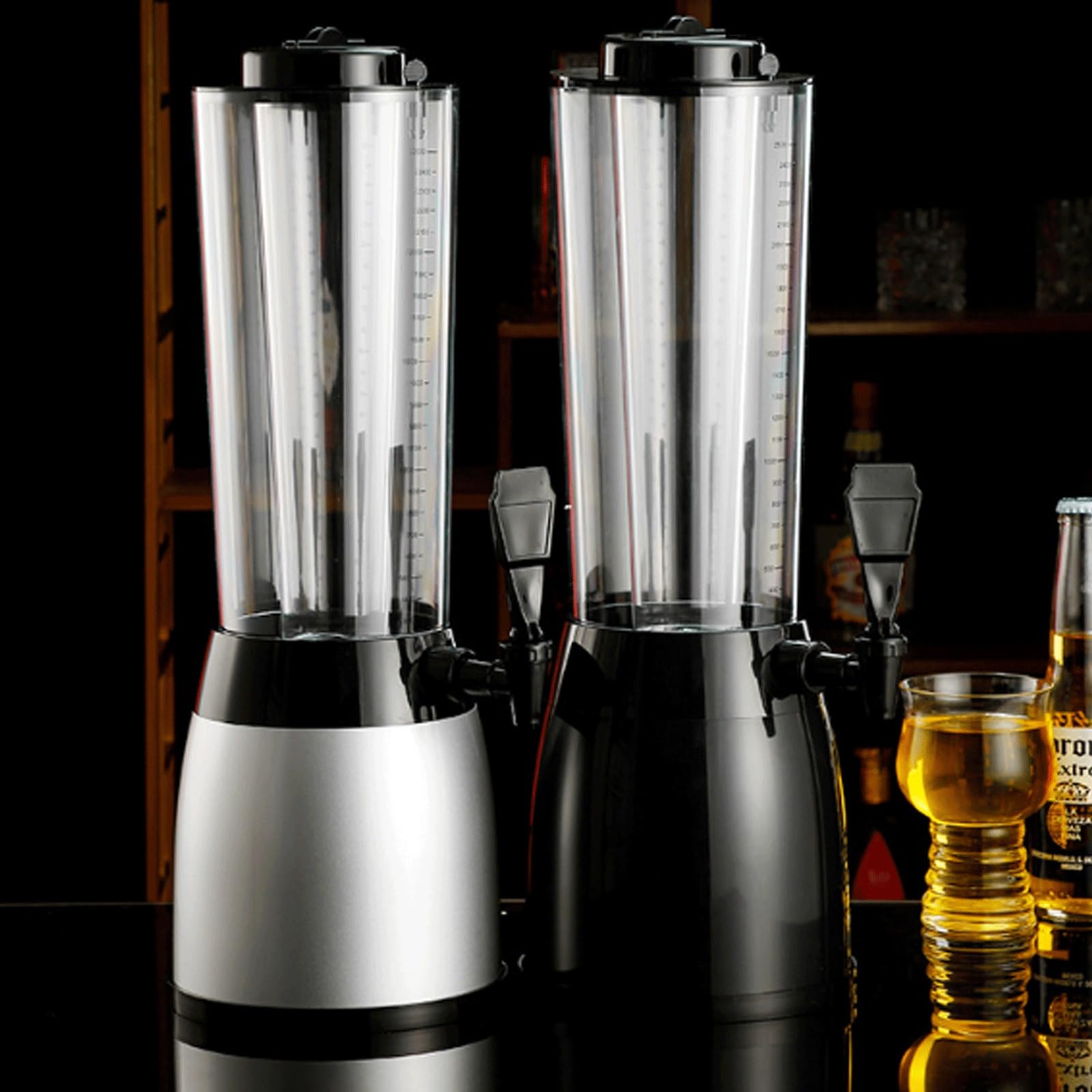 2.5L LED Beer Tower Dispenser with Ice Tube - Stainless Steel Drink Dispenser for Home Bar, Parties & Outdoor Events - Tabletop Beverage Server with Cool Lighting Effects