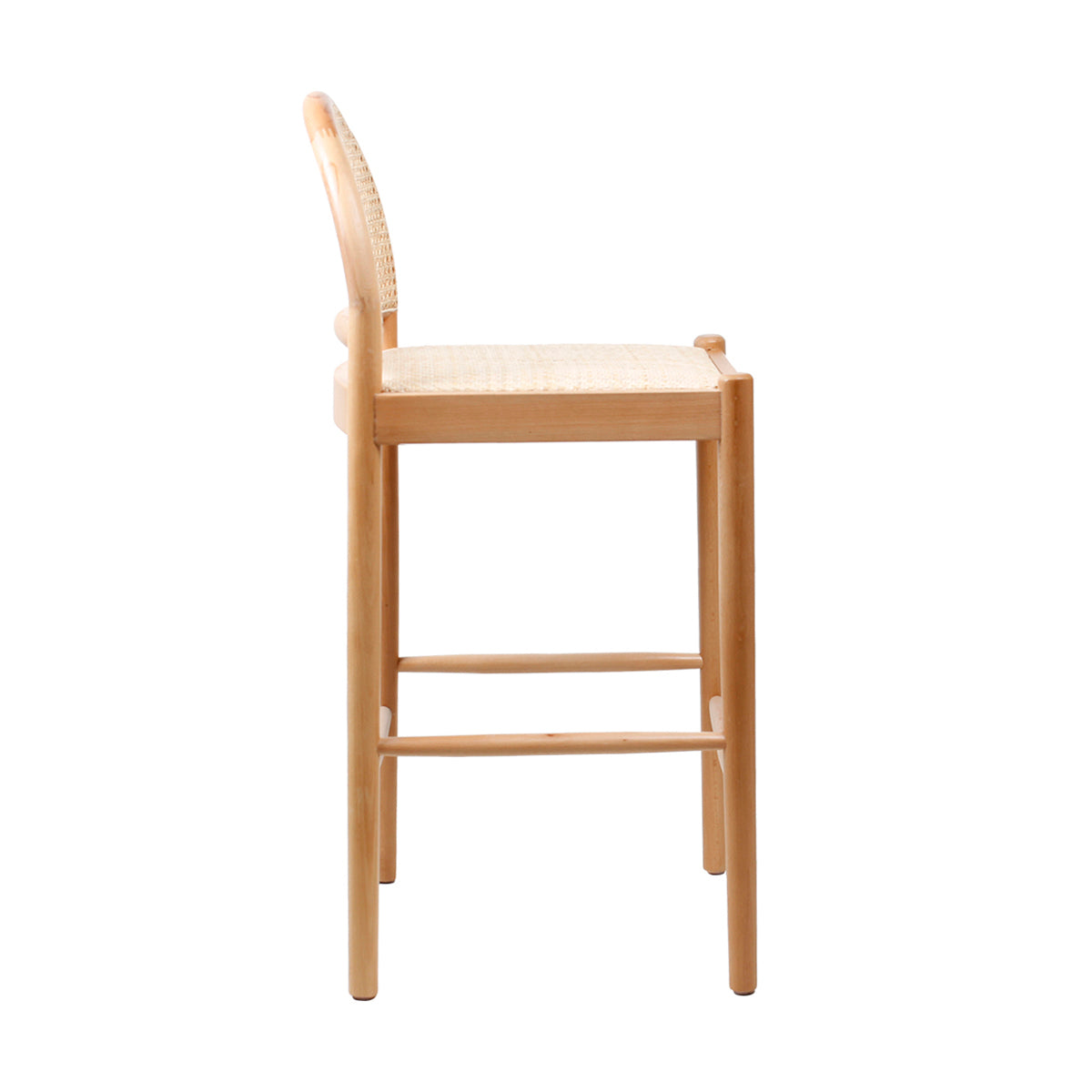 Rattan Bar Stool with Arch Back - Natural Woven Capri Style Counter Height Stool for Kitchen Island, Breakfast Nook & Outdoor Patio Seating