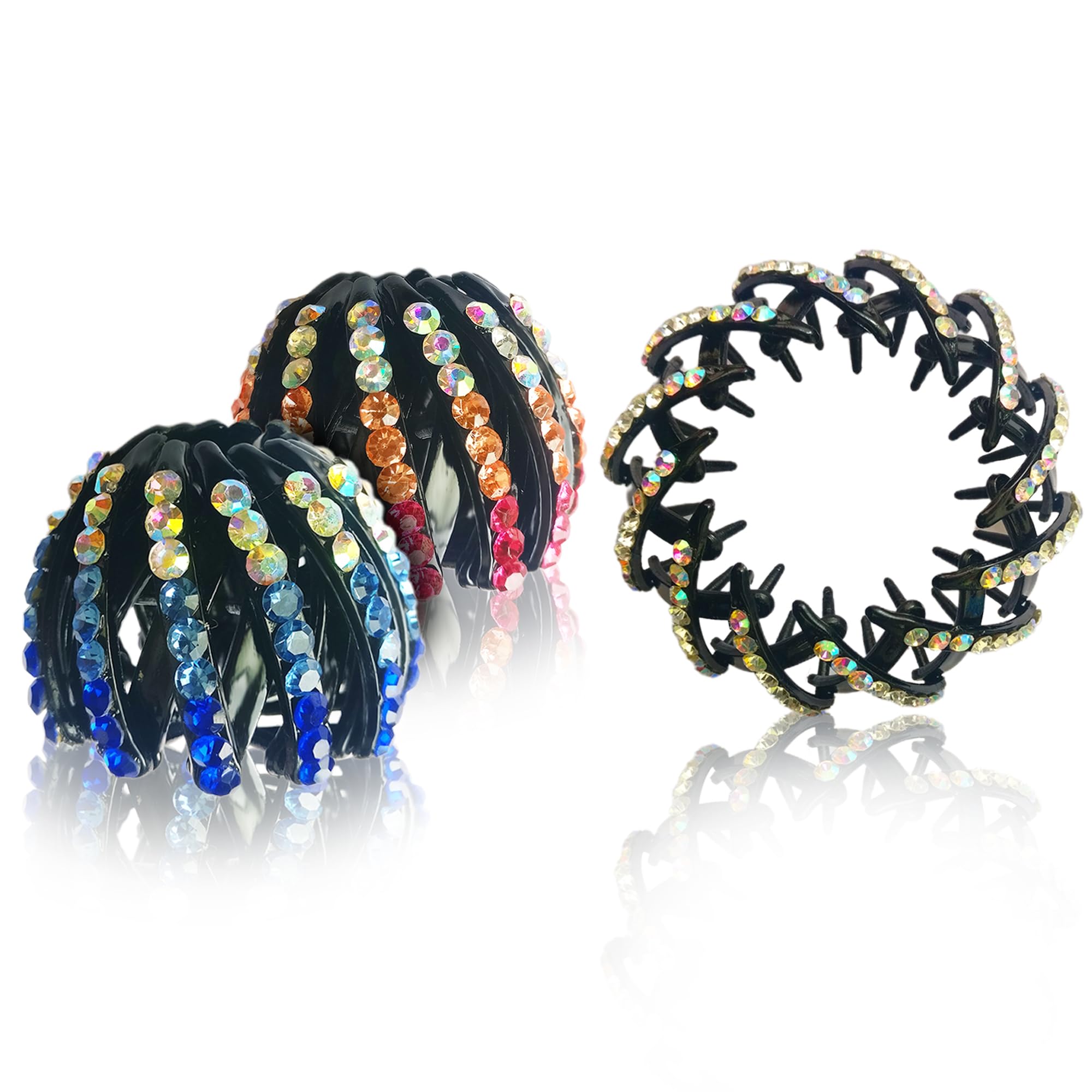 3Pcs Sanas Bird Nest Hair Bun Maker Set - Ponytail Holder, Stone Hair Clips & Fancy Hair Accessories for Women | Perfect for Weddings, Parties & Everyday Styling