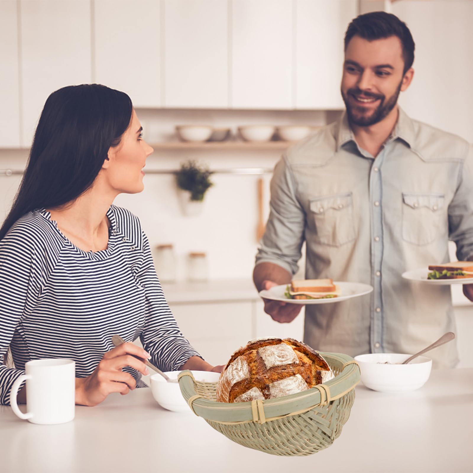 2-Pack Handwoven Bamboo Bread Baskets - 4.7in & 5.5in Stackable Serving Trays for Kitchen, Dining, Garden | Multi-Use for Bread, Fruits, Vegetables, Washing & Drying | Eco-Friendly Home Organization Storage Solution