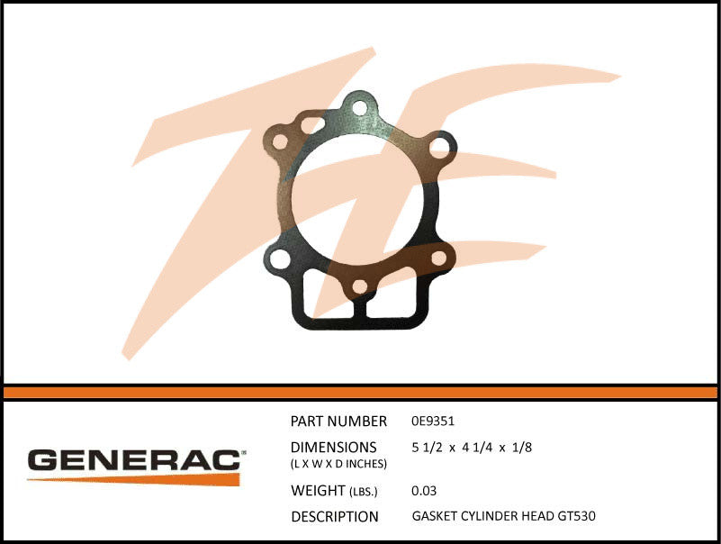 Generac 0E9351 Cylinder Head Gasket Replacement for GT530 Engine - High-Performance Sealing Solution for Small Engines & Power Equipment Maintenance