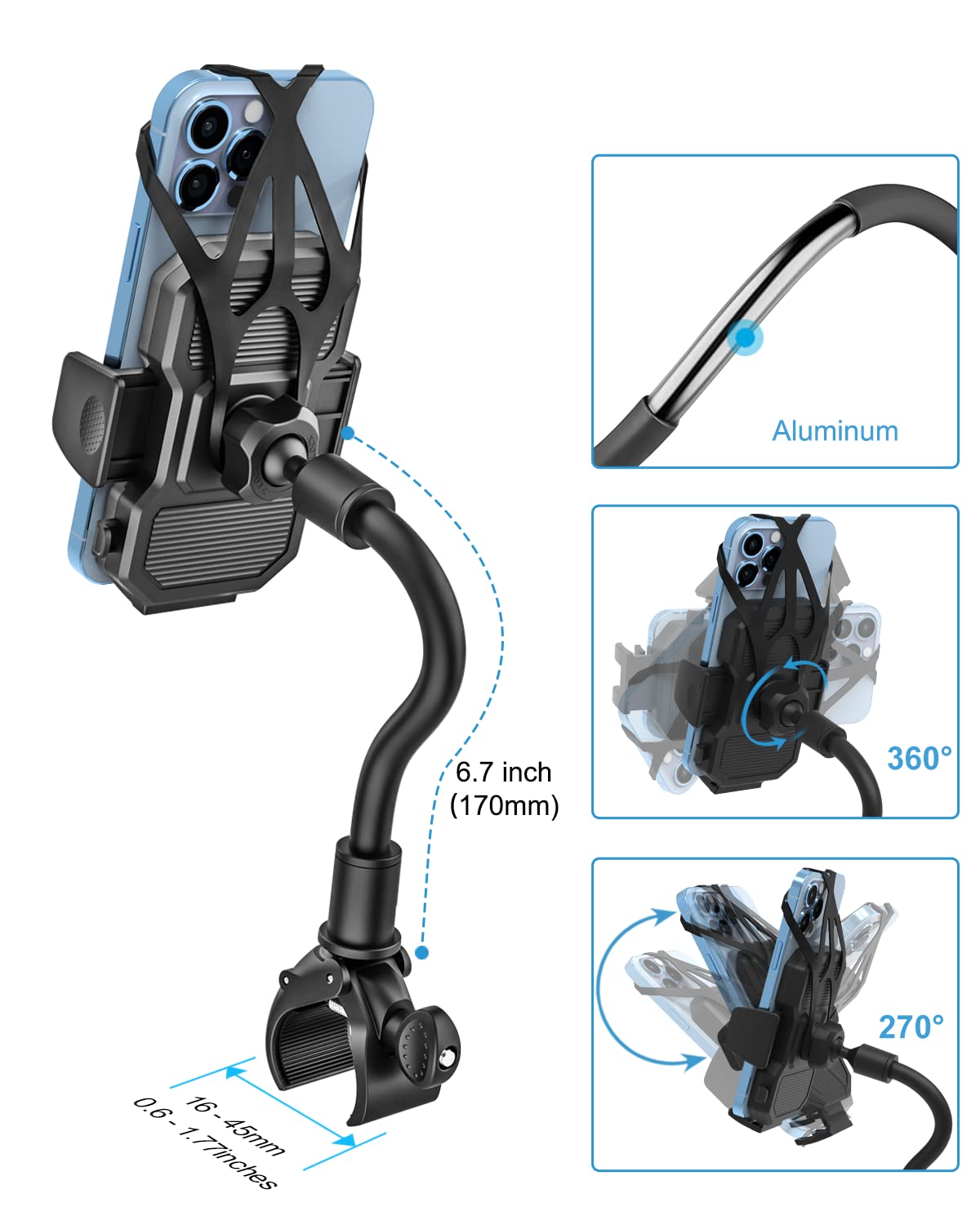 Universal Bike Phone Mount Holder for iPhone 15 14 13 12 11 Pro Max - Adjustable 4
