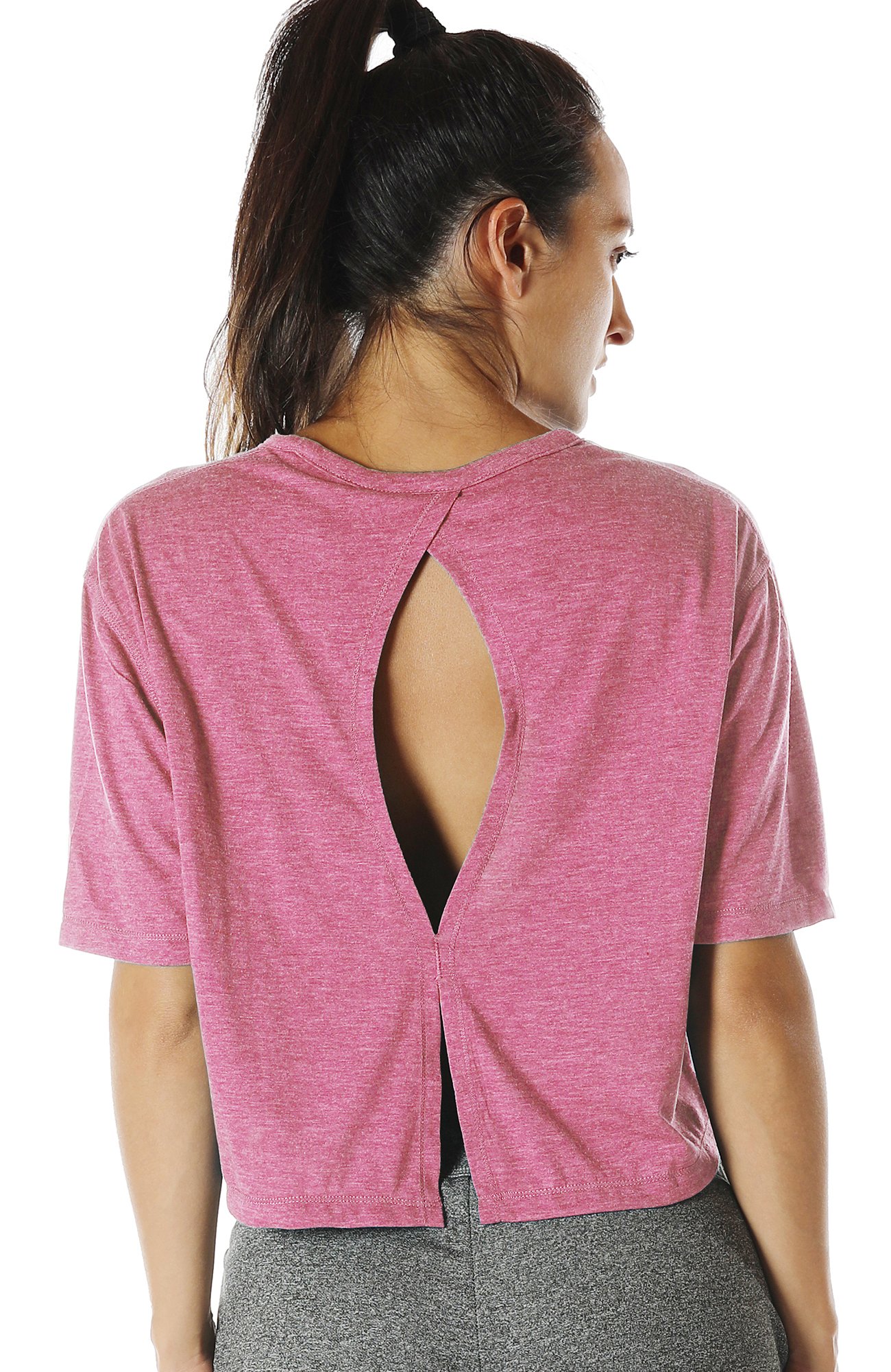 Icyzone Open Back Workout Top - Women's Yoga T-Shirt & Activewear Crop Top for Gym, Running & Fitness Training