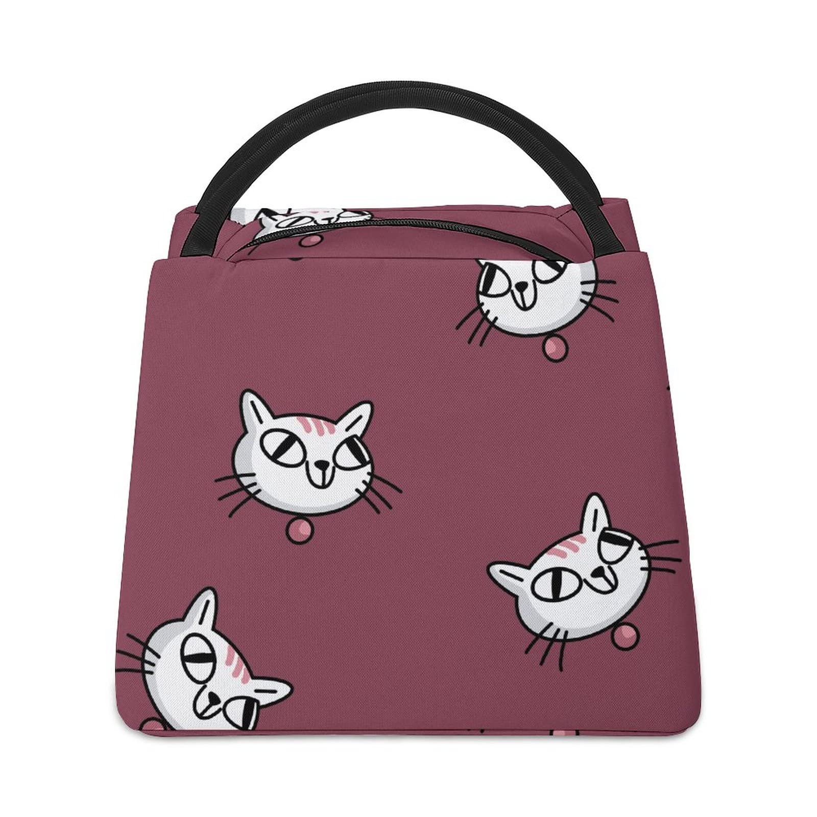 Insulated Printed Lunch Bag with Aluminum Foil - Cat Cartoon Design Reusable Cooler Tote for Work, School & Picnic - Portable Meal Carrier for Women & Men