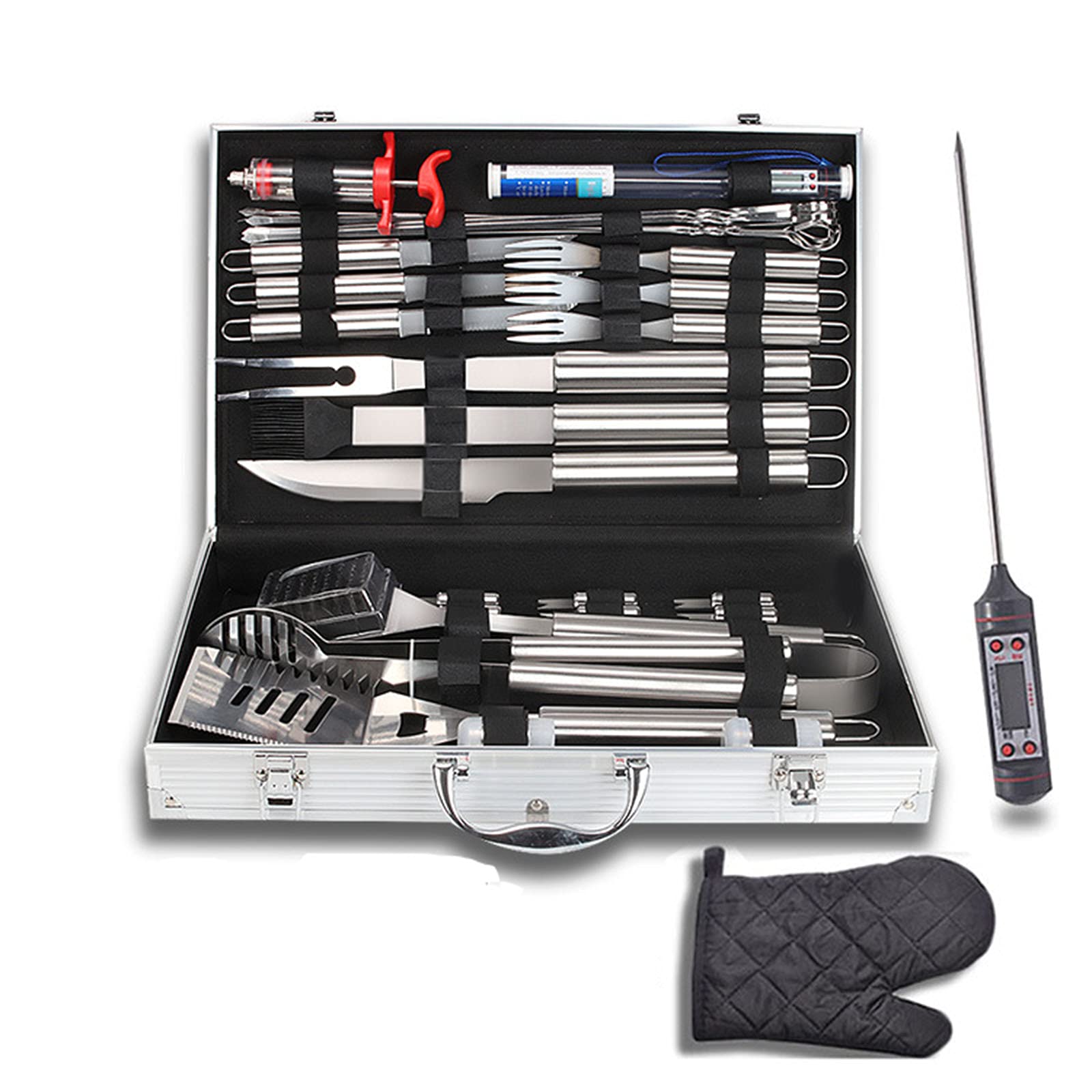 34-in-1 Stainless Steel BBQ Tool Set with Aluminum Case - Professional Barbecue Accessories for Grilling, Smoking & Outdoor Cooking - Perfect Gift for Dad, Men (Christmas, Birthday, Father's Day) - Ideal for Backyard BBQs, Camping Trips & Tailgate Parties