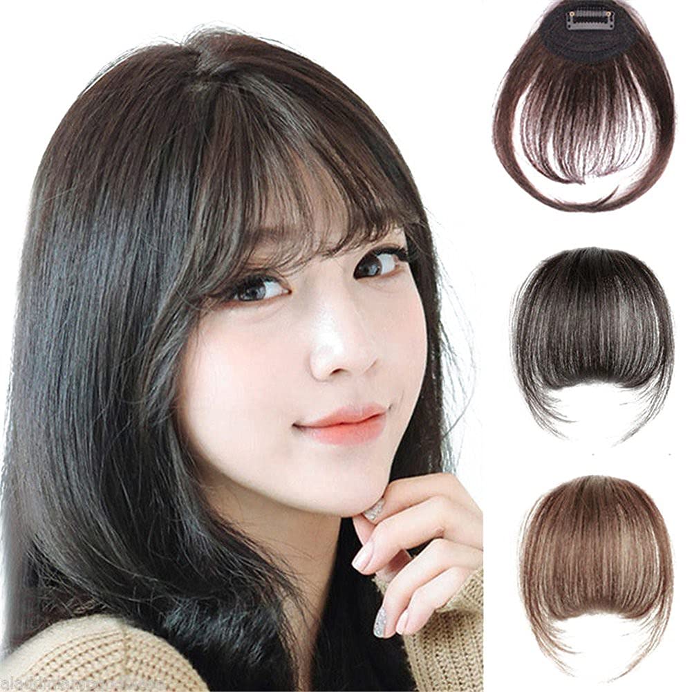 Remeehi Mini Air Flat Bangs/Fringe Hair Extensions - Real Human Hair Hand-Tied Bangs with Side Temples (Reddish Brown) | Perfect for Daily Wear, Cosplay & Instant Hairstyle Transformation