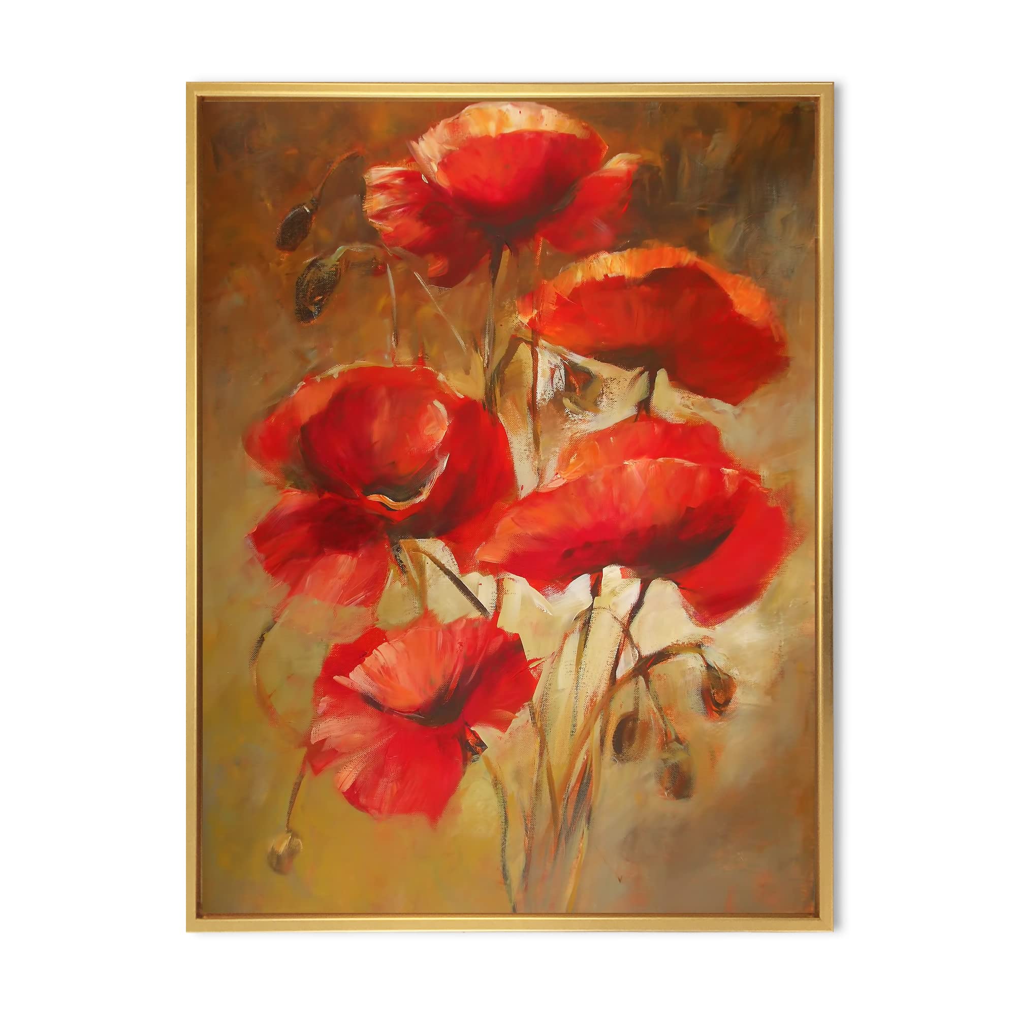 DesignQ Red Blossoming Poppies IV - Traditional Framed Canvas Wall Art Print - Perfect for Living Room, Bedroom & Office Decor