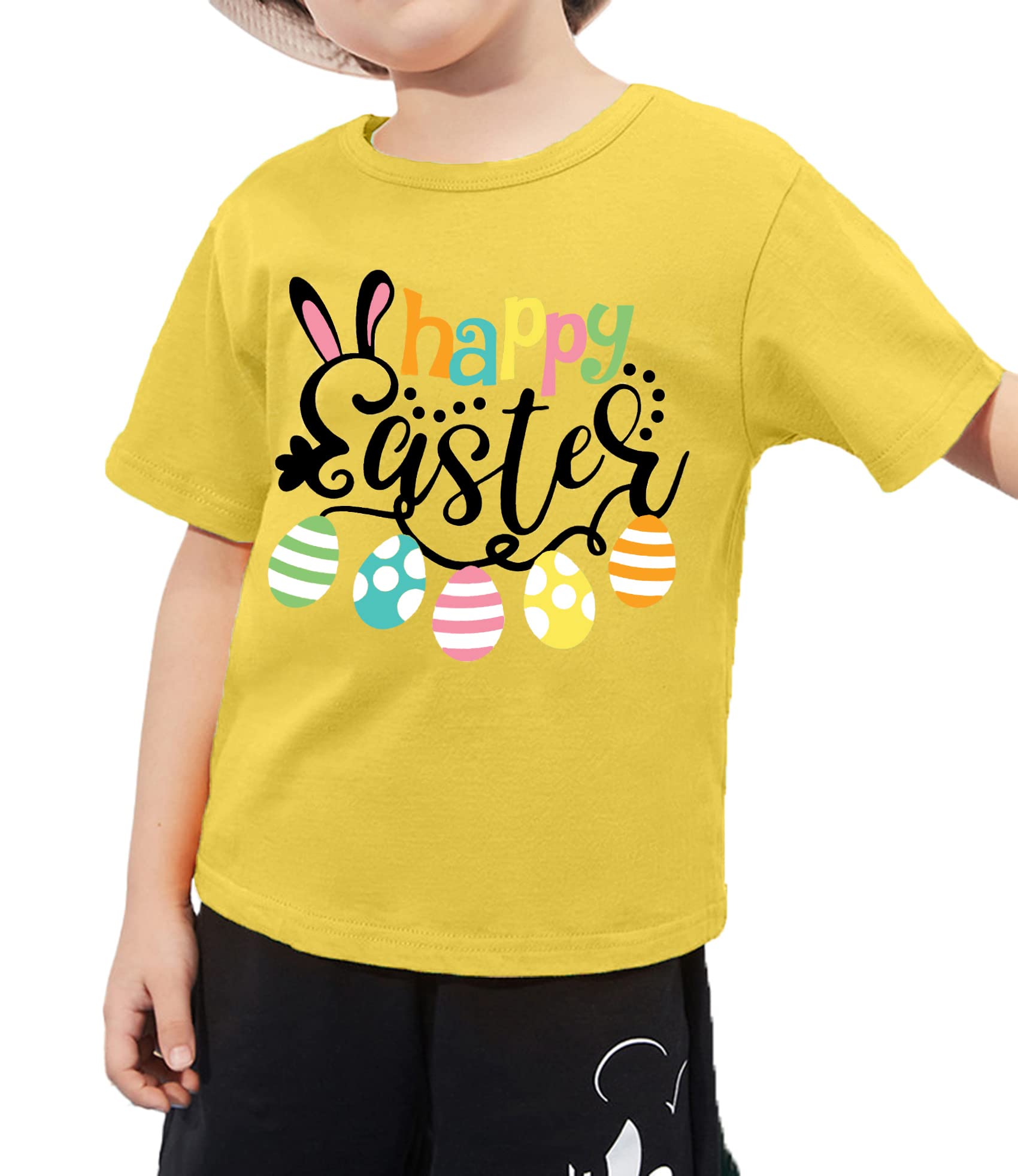 Happy Easter Bunny Rabbit Graphic T-Shirt for Toddler Boys & Girls - Cute Easter Egg Letter Print Tee - Perfect for Easter Egg Hunts, Family Photos & Spring Celebrations