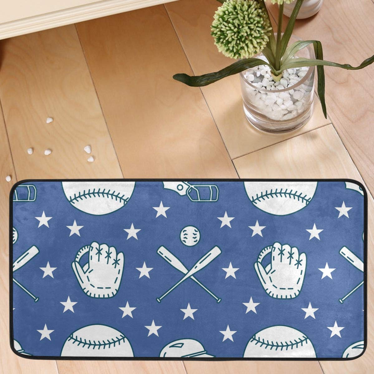 Non-Slip Kitchen Rugs & Floor Mats - Washable 20x20in Anti-Fatigue Baseball Softball Design Doormat for Front Porch, Bathroom, Office Chair, Farmhouse Decor - Perfect for Holiday Gifts & Home Comfort