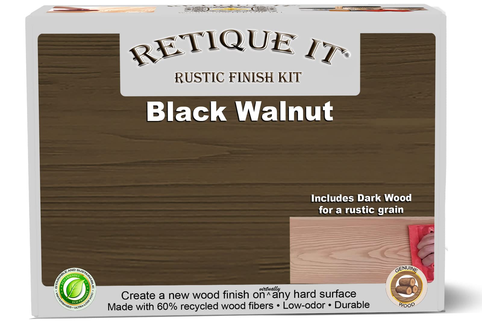Retique It Gel Stain Liquid Wood Kit - Real Paintable Wood Finish for Furniture (2X Double 100 sq ft, Rustic Black Walnut) - Perfect for DIY Wood Restoration, Cabinets, Tables & Home Decor Projects
