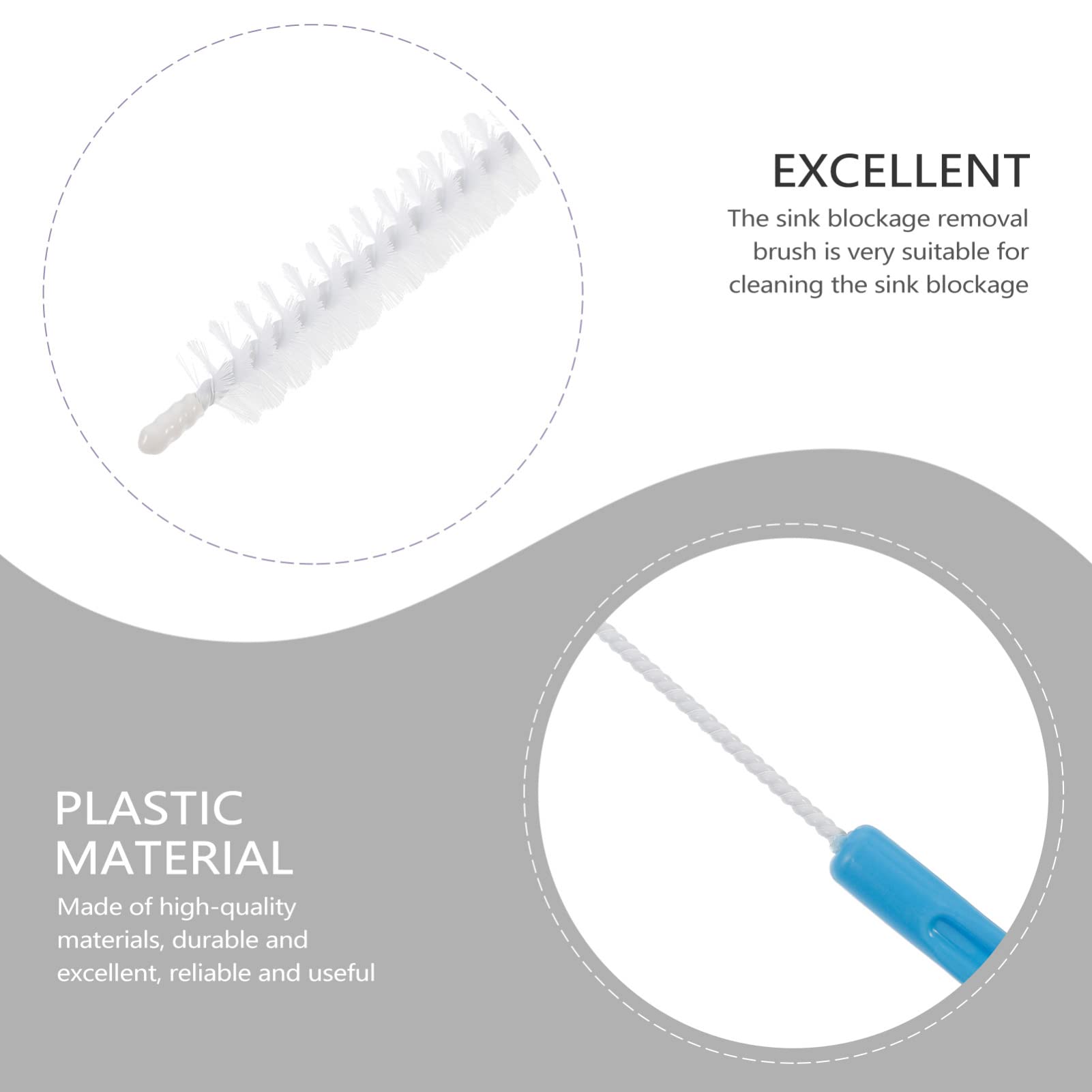 Scicalife 2-Pack Flexible Drain Cleaning Brush - Bendable Sink, Shower & Bathtub Drain Cleaner with Hair Catcher - White & Blue Overflow Drain Brush for Kitchen, Bathroom & Dishwasher (Household Sewer Maintenance Tool)