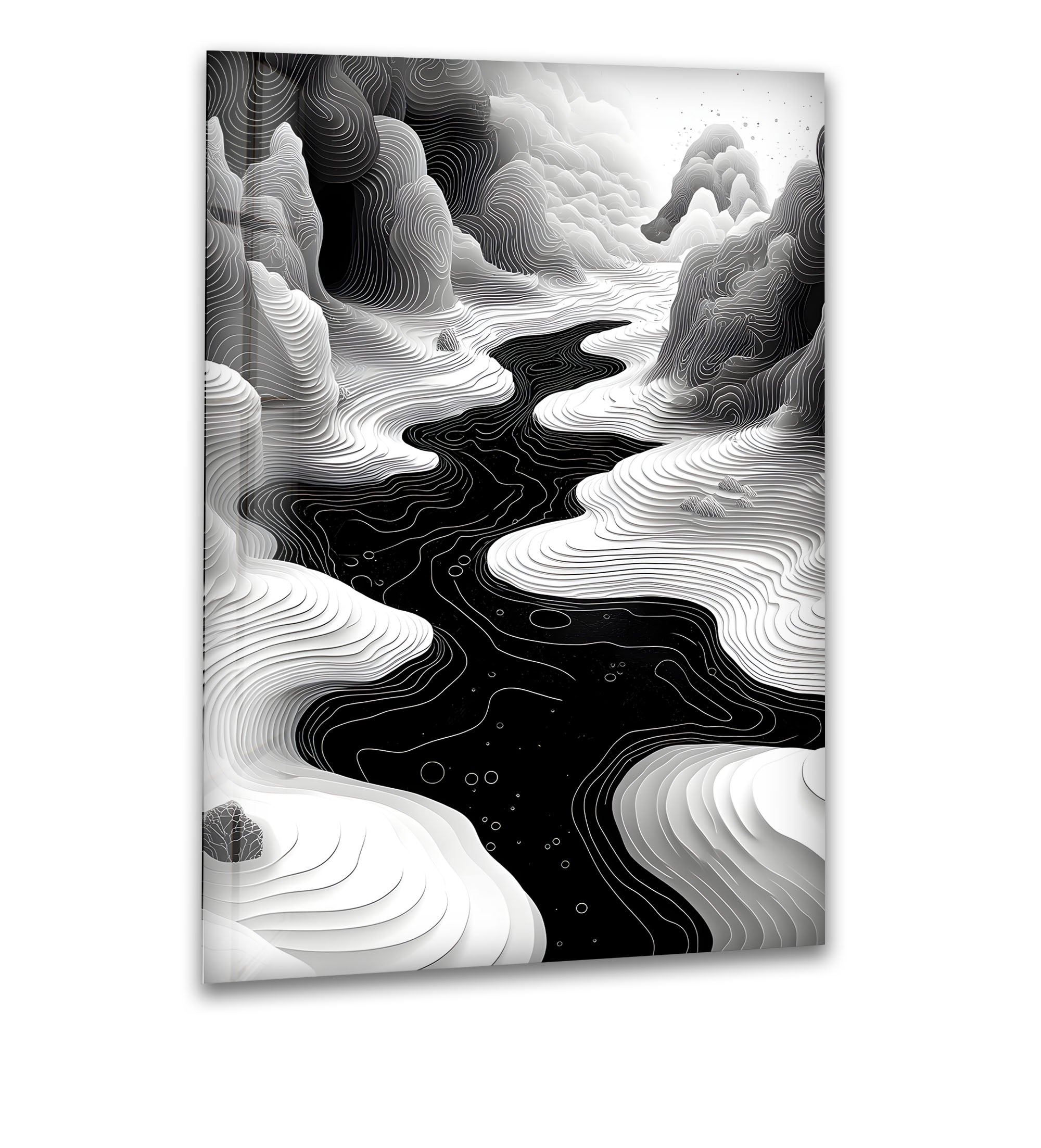 Abstract Black & White Landscape Wall Art - Modern Geometric Canvas Print for Living Room & Office Decor