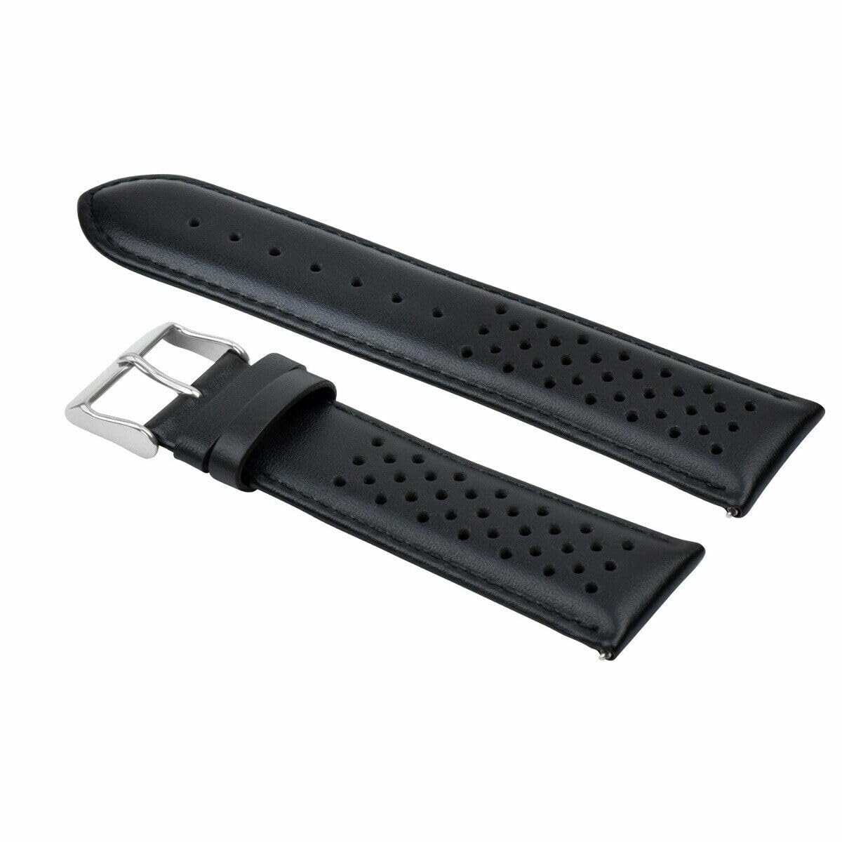 **18mm Quick Release Perforated Leather Watch Band Strap - Compatible with Tag Heuer Carrera - Black - Perfect for Casual & Dress Watches**