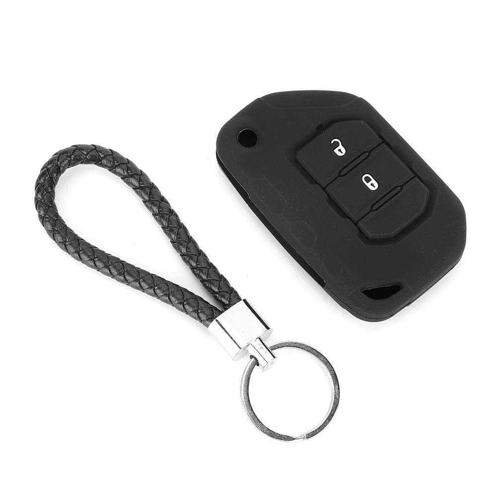 KIMISS Black Silicone Car Key Cover with 2 Buttons - Protective Key Case Accessory for Jeep Wrangler JL 2018+ | Durable & Anti-Scratch | Perfect for Off-Roading & Daily Use
