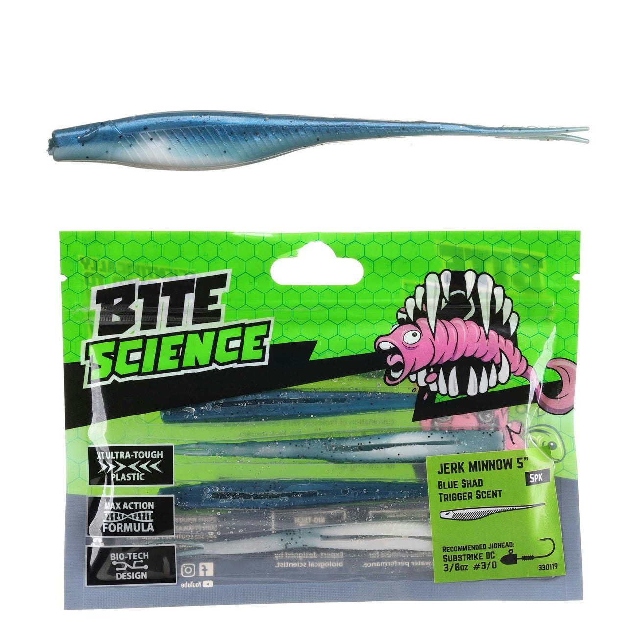 Bite Science Jerk Minnow Fishing Lures - Premium Bass Trout Saltwater Lures for Freshwater and Saltwater Fishing - Perfect for Casting, Trolling, and Jigging