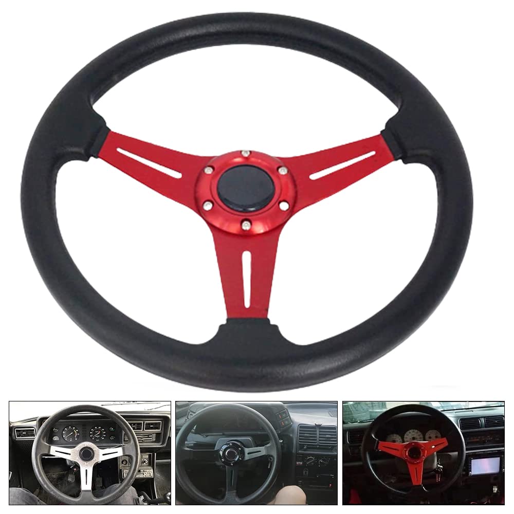 13.8” Universal Quick Release Racing Steering Wheel - 6 Bolt Flat Drift Car Steering Wheel with PU Leather Grip & Aluminum Spokes (Includes Horn Button) | Perfect for Drifting, Track Racing & Performance Driving