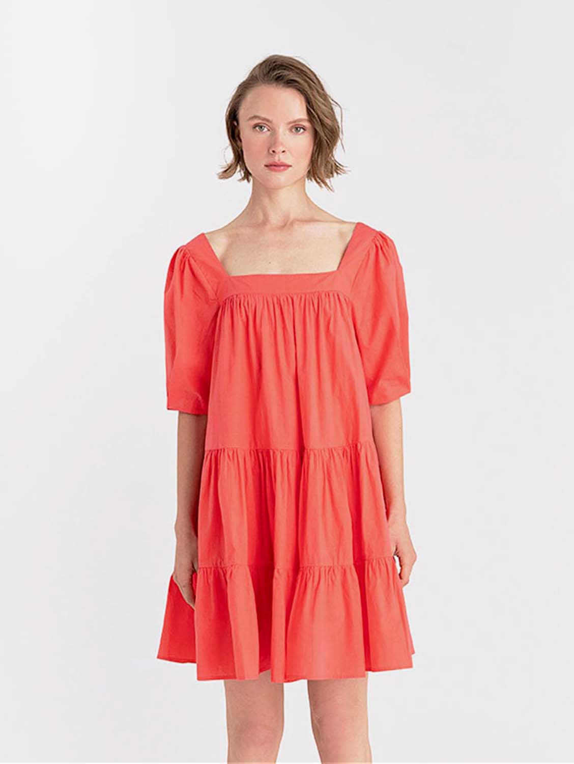Mini Organic Cotton Poplin Square Neck Dress for Women - Breathable Summer Dress in Multiple Colors | Perfect for Beach Vacations, Brunch Dates & Casual Outings