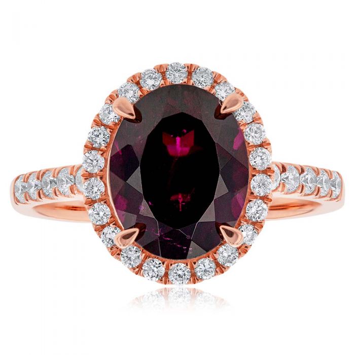 9ct Rose Gold Rhodolite Garnet Ring 10x8mm Oval with 0.34ct Diamonds - Elegant Jewelry for Women, Perfect for Engagement, Anniversary & Special Occasions