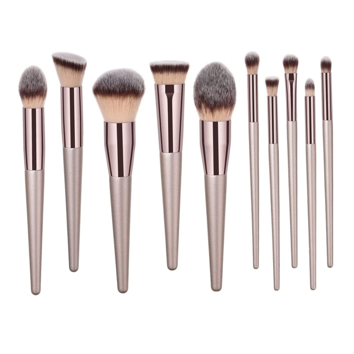 10-Piece Champagne Gold Makeup Brush Set with 4 Essential Brushes & 14-Piece Luxury Kit - Perfect for Professional Makeup Artists & Beginners (Ideal for Eyeshadow, Foundation, Blending & Contouring)