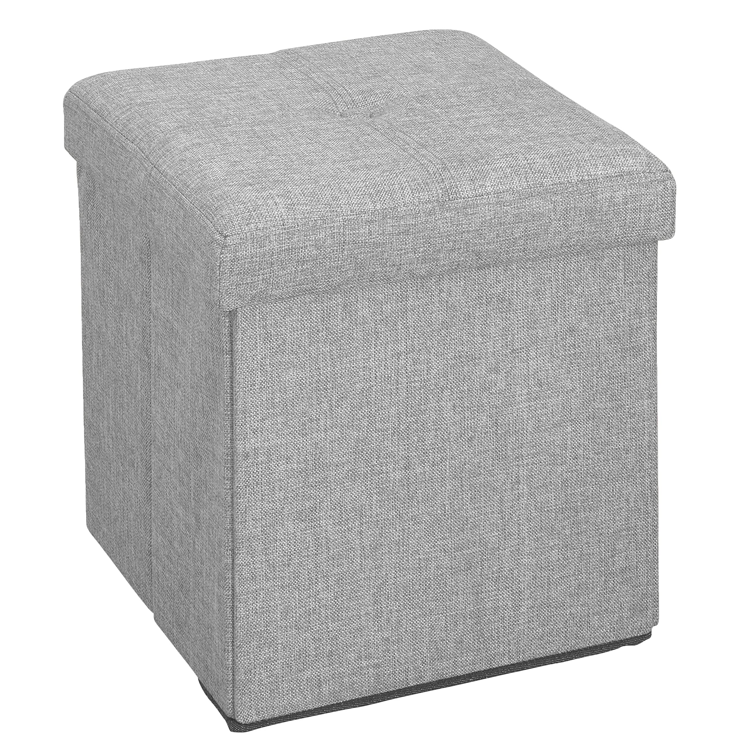 Faux Linen Storage Ottoman - Collapsible Tufted Bench with Padded Seat | Multi-Functional Foot Rest & Toy Box | Space-Saving Grey Home Decor | Perfect for Living Room, Bedroom or Nursery Organization