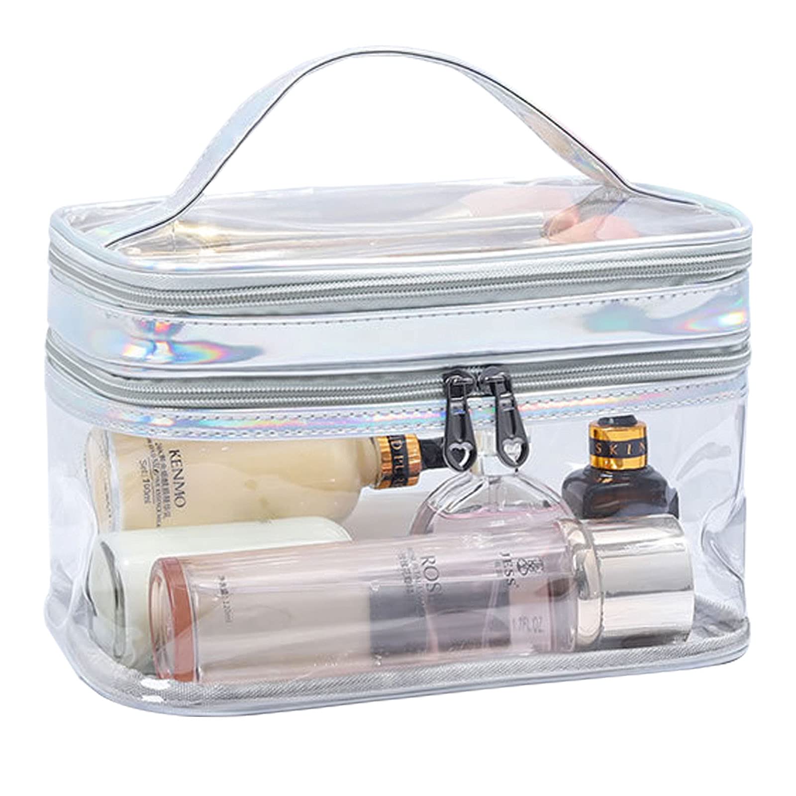 Clear Cosmetic Bag Dual Layer Travel Toiletry Organizer - Waterproof Makeup Brush Holder for Women | Perfect for Travel, Gym & Daily Essentials Storage