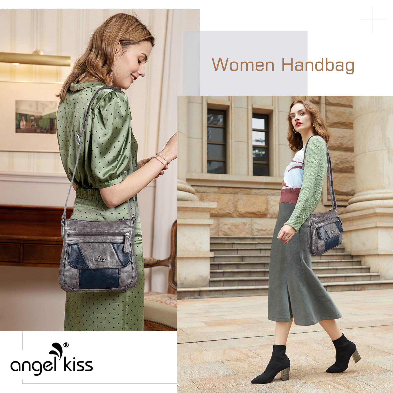 Angel Kiss Women's Crossbody Bag - PU Leather Adjustable Shoulder Handbag Purse for Ladies - Perfect for Work, Travel & Everyday Use
